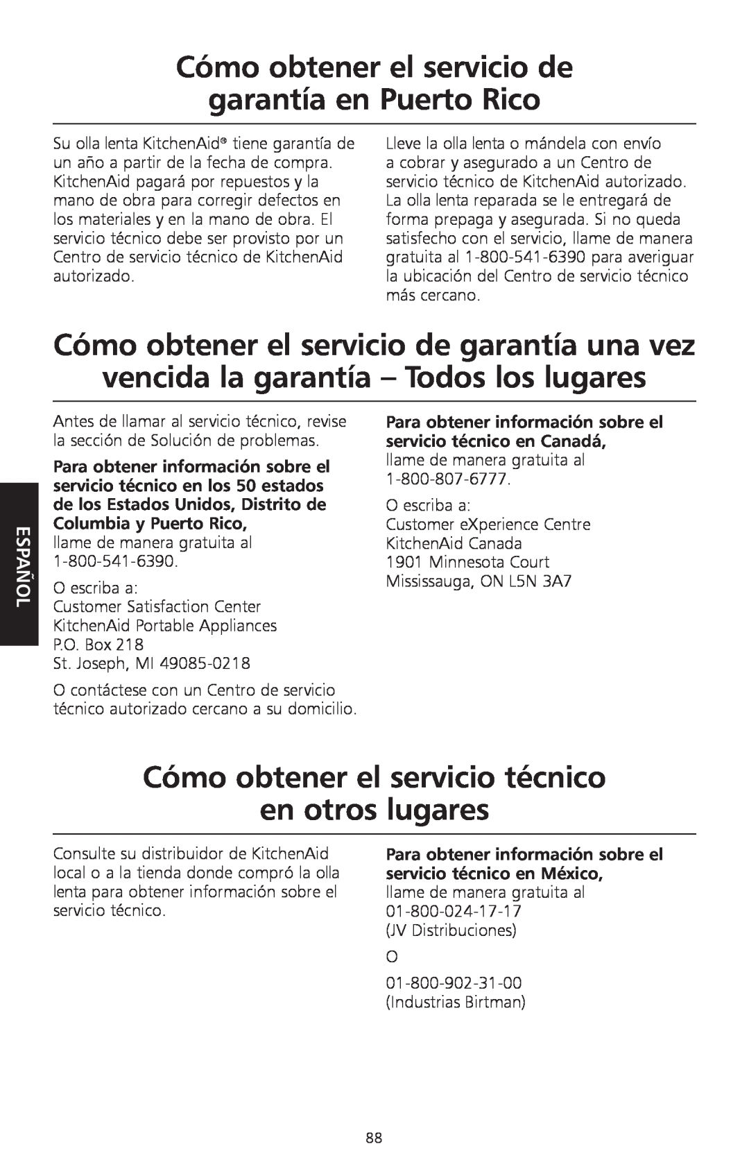KitchenAid KSC700 manual garantía en Puerto Rico, Cómo obtener el servicio de garantía una vez, Español 