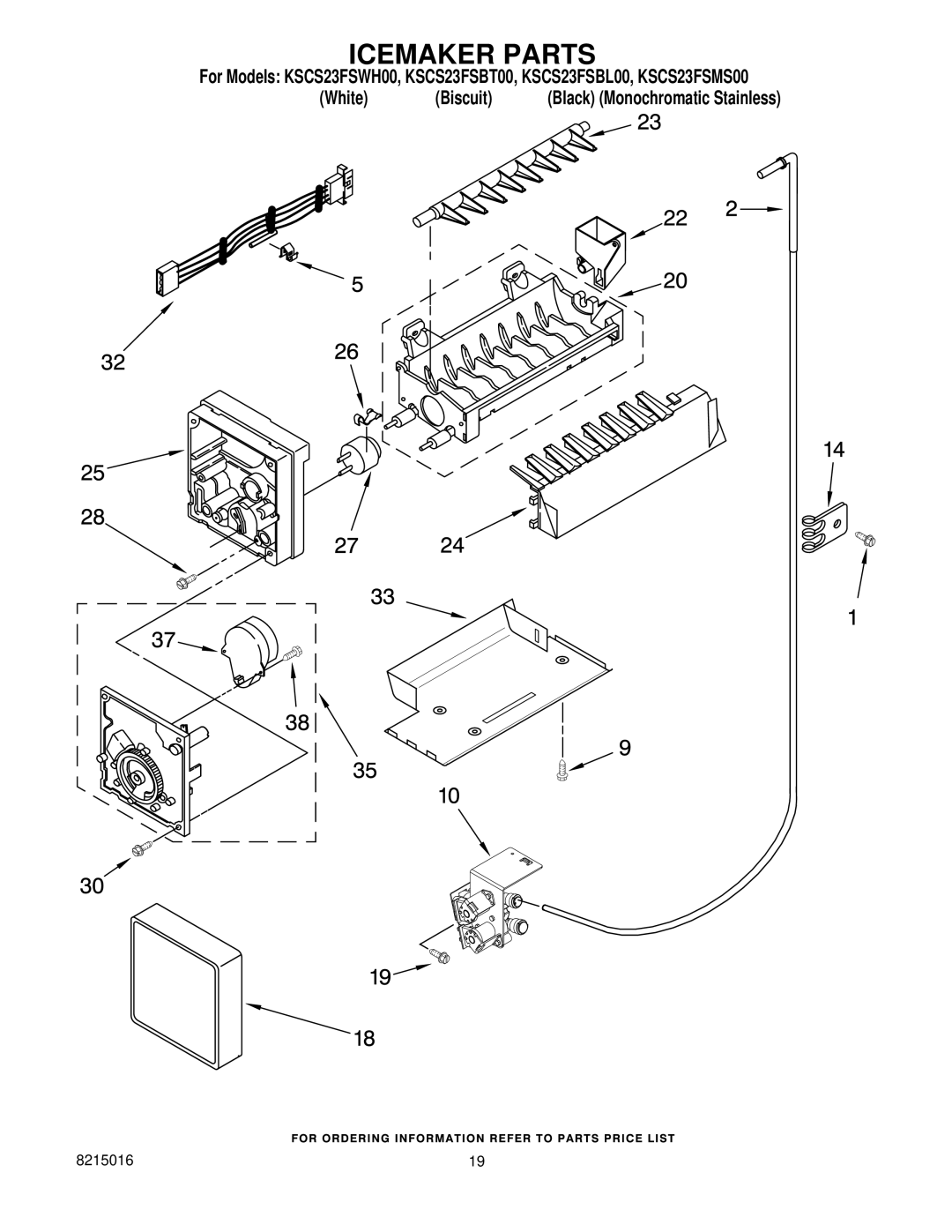 KitchenAid KSCS23FSBL00, KSCS23FSWH00, KSCS23FSMS00, KSCS23FSBT00 manual Icemaker Parts 