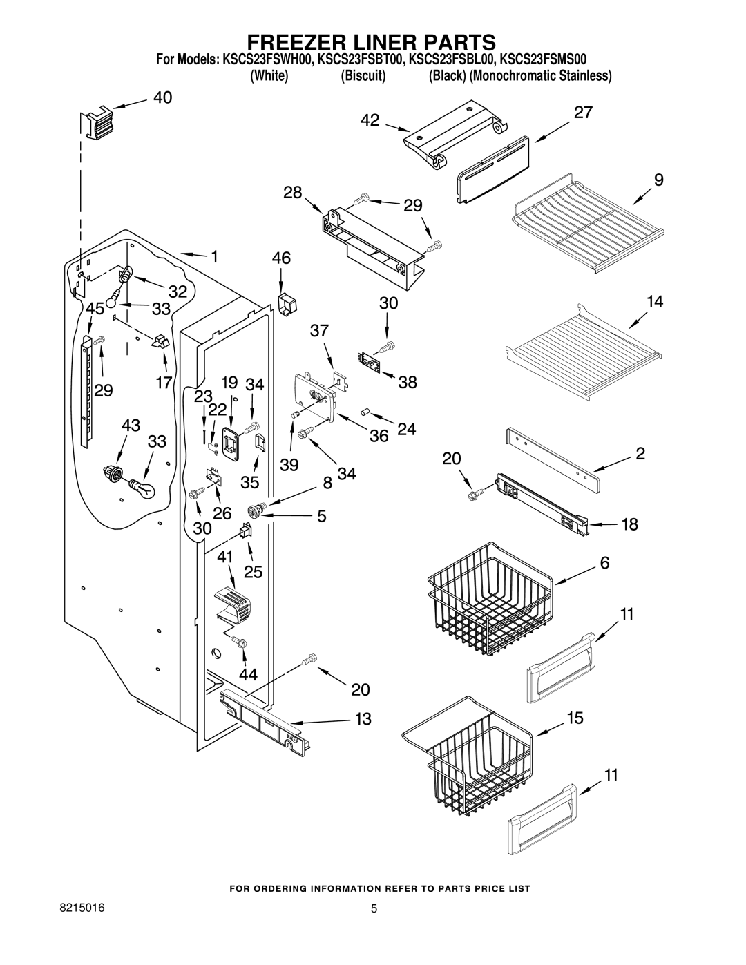 KitchenAid KSCS23FSMS00, KSCS23FSWH00, KSCS23FSBT00, KSCS23FSBL00 manual Freezer Liner Parts 