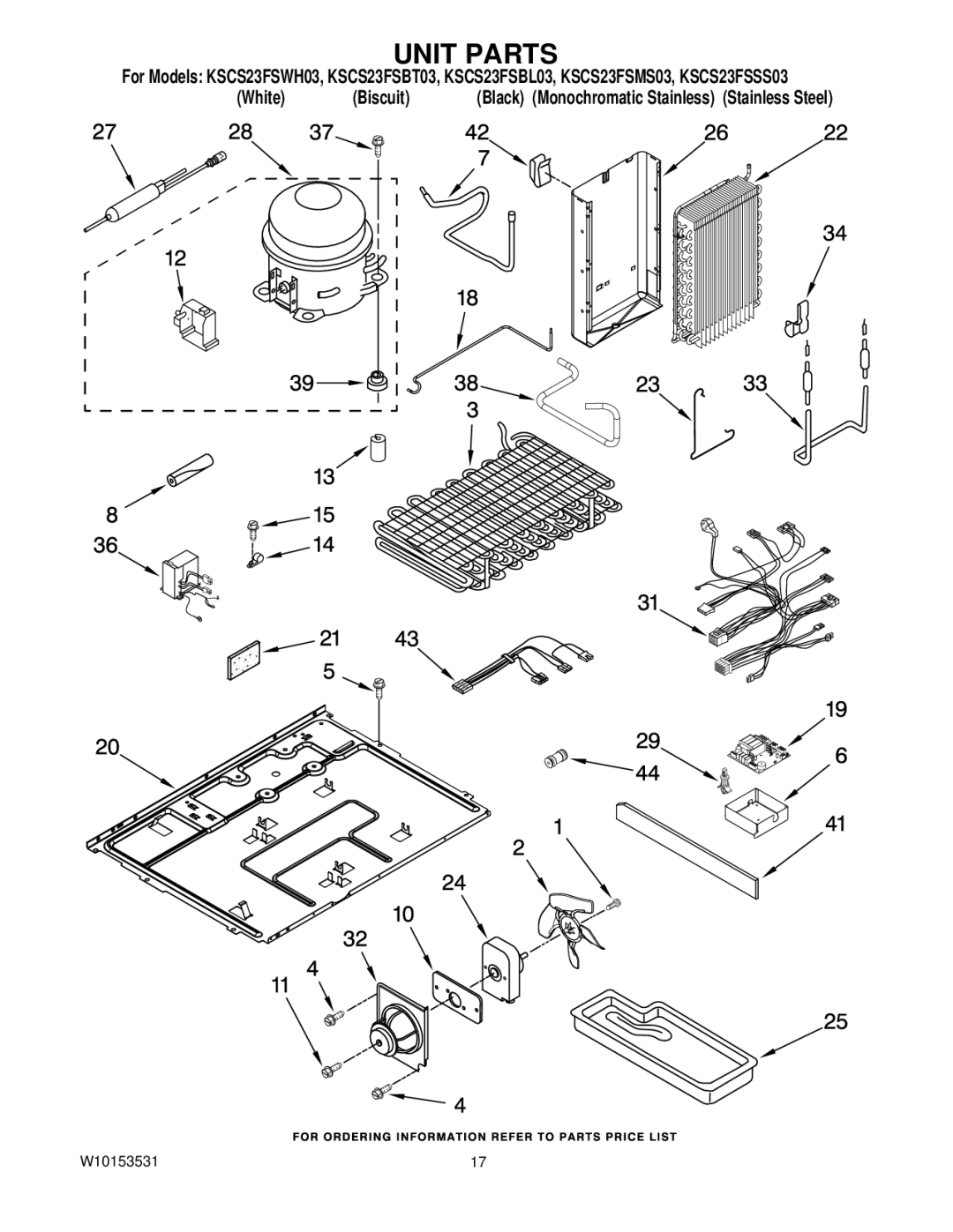 KitchenAid KSCS23FSBT03, KSCS23FSWH03, KSCS23FSMS03, KSCS23FSSS03, KSCS23FSBL03 manual Unit Parts 