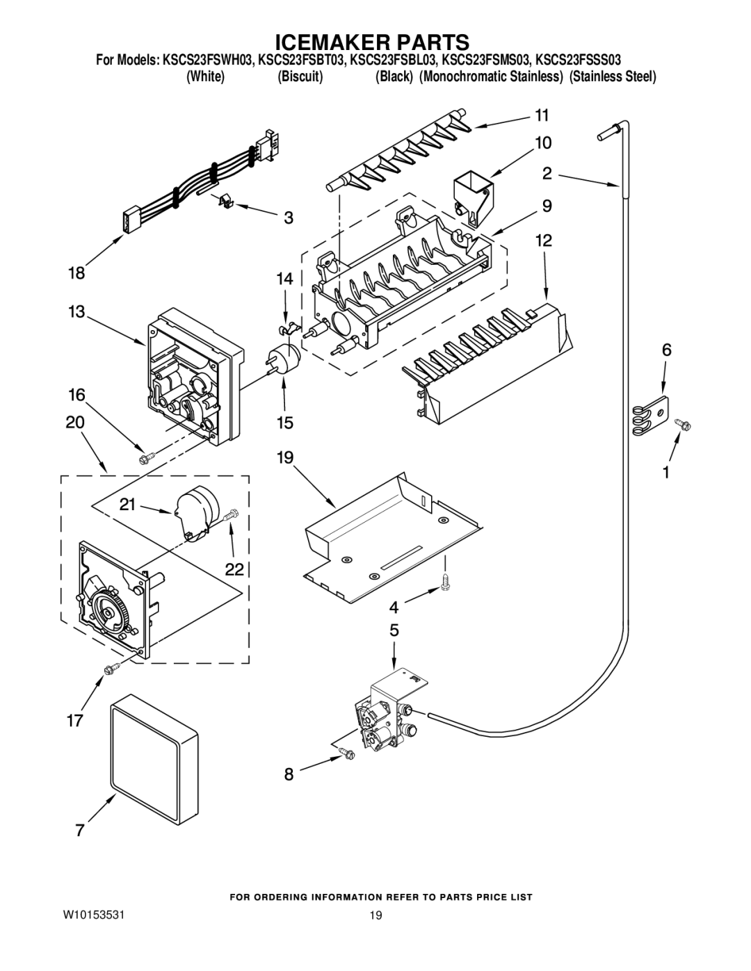 KitchenAid KSCS23FSBL03, KSCS23FSWH03, KSCS23FSMS03, KSCS23FSBT03, KSCS23FSSS03 manual Icemaker Parts 