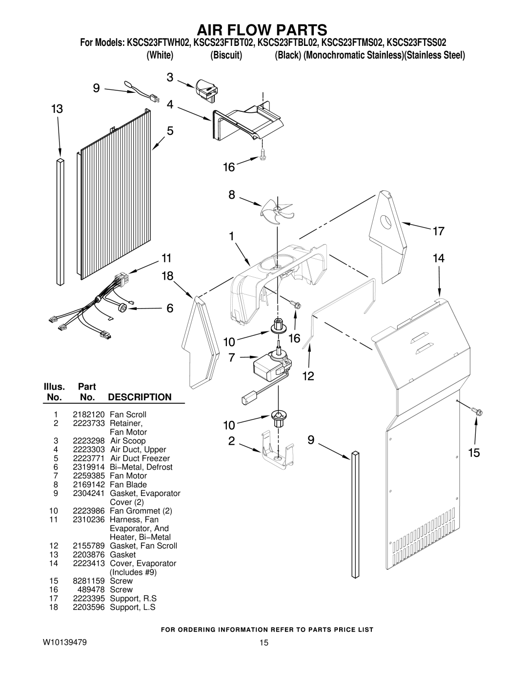 KitchenAid KSCS23FTSS02, KSCS23FTBT02, KSCS23FTMS02, KSCS23FTWH02, KSCS23FTBL02 manual AIR Flow Parts 