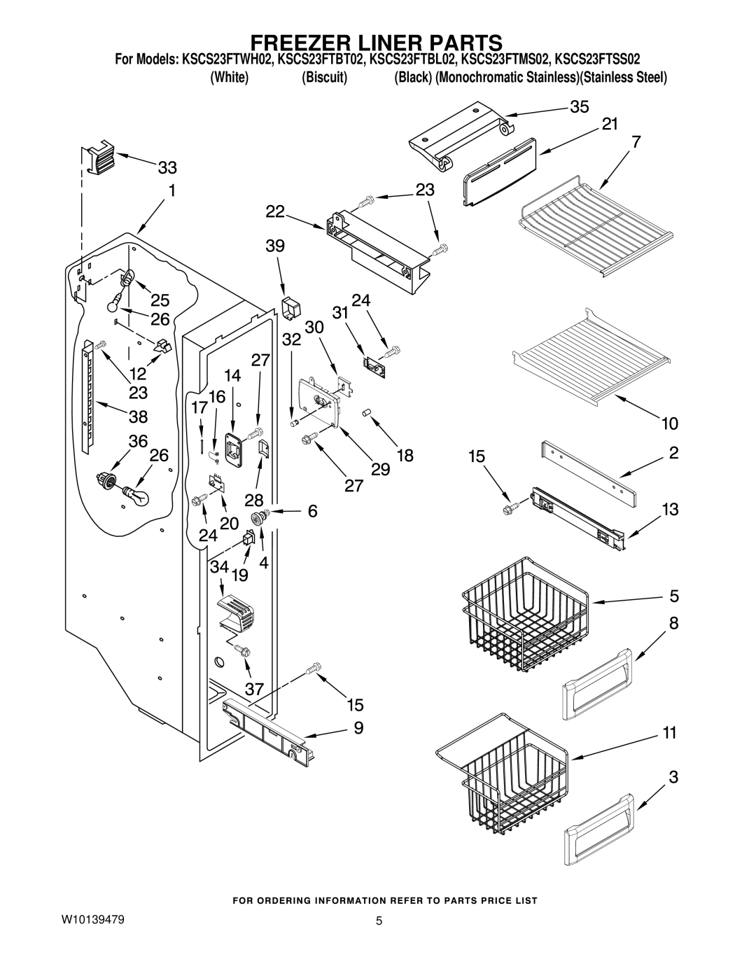 KitchenAid KSCS23FTSS02, KSCS23FTBT02, KSCS23FTMS02, KSCS23FTWH02, KSCS23FTBL02 manual Freezer Liner Parts 