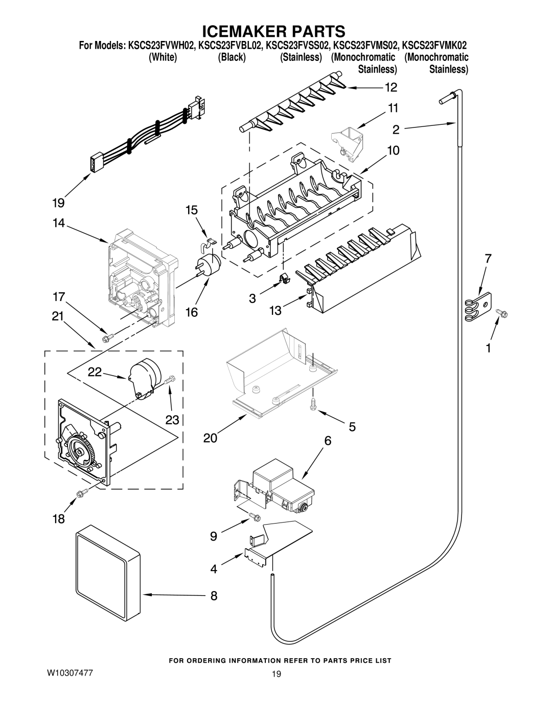 KitchenAid KSCS23FVSS02, KSCS23FVBL02, KSCS23FVMS02, KSCS23FVMK02, KSCS23FVWH02 manual Icemaker Parts 