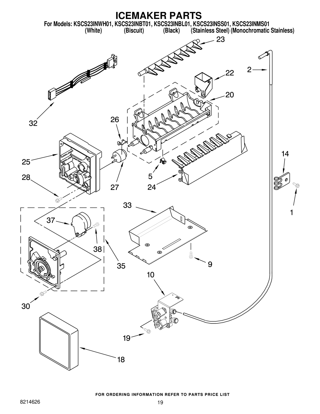 KitchenAid KSCS23INBT01, KSCS23INMS01, KSCS23INBL01, KSCS23INWH01, KSCS23INSS01 manual Icemaker Parts 