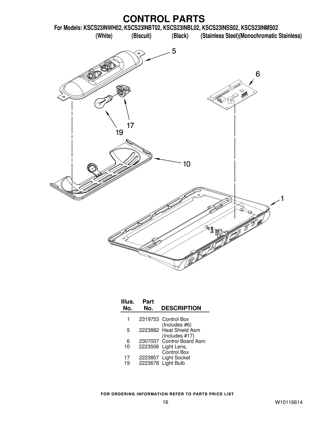 KitchenAid KSCS23INBL02, KSCS23INMS02, KSCS23INBT02, KSCS23INSS02, KSCS23INWH02 manual Control Parts 