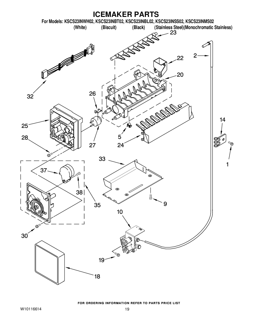 KitchenAid KSCS23INWH02, KSCS23INMS02, KSCS23INBL02, KSCS23INBT02, KSCS23INSS02 manual Icemaker Parts 