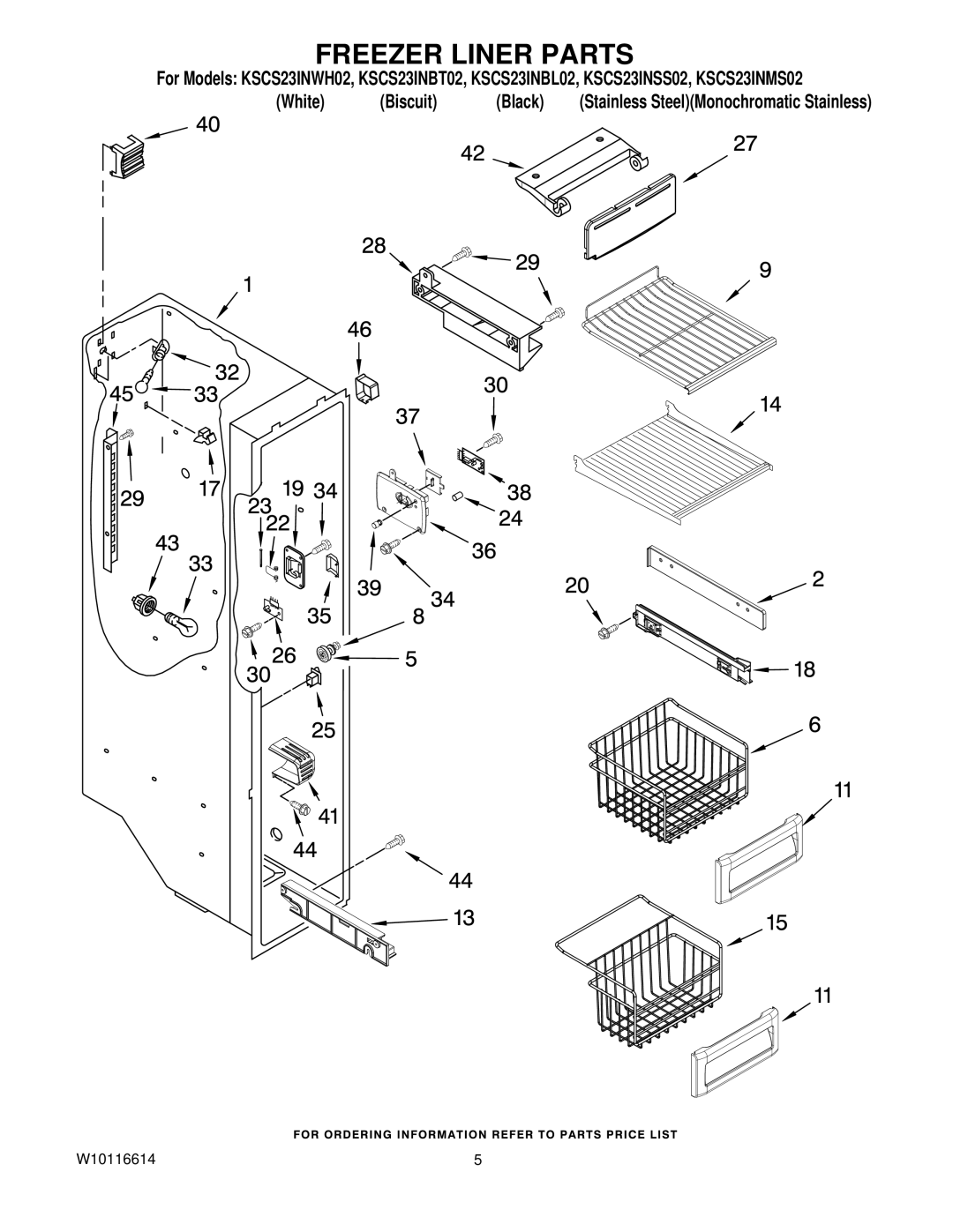 KitchenAid KSCS23INMS02, KSCS23INBL02, KSCS23INBT02, KSCS23INSS02, KSCS23INWH02 manual Freezer Liner Parts 