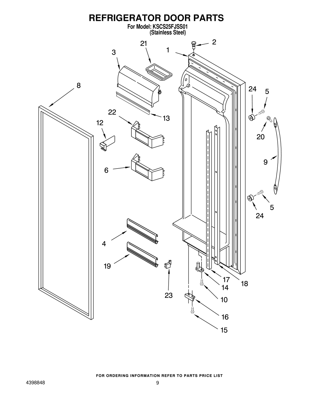 KitchenAid KSCS25FJSS01 manual Refrigerator Door Parts 