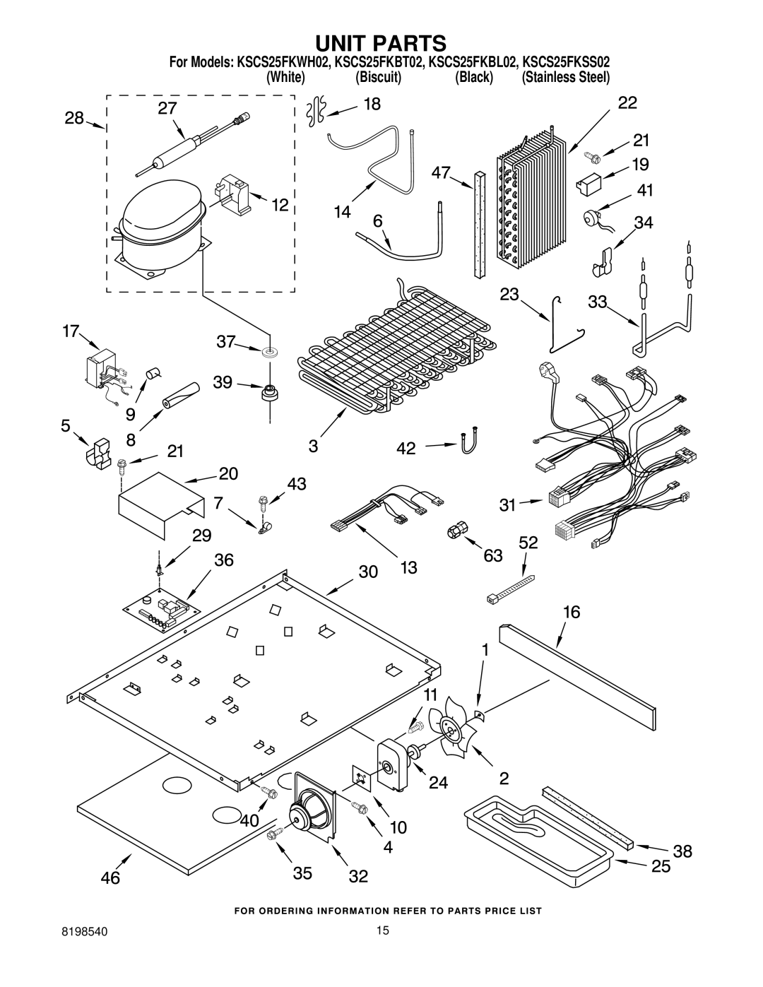 KitchenAid KSCS25FKBL02, kscs25fkss02, KSCS25FKWH02, KSCS25FKBT02 manual Unit Parts 