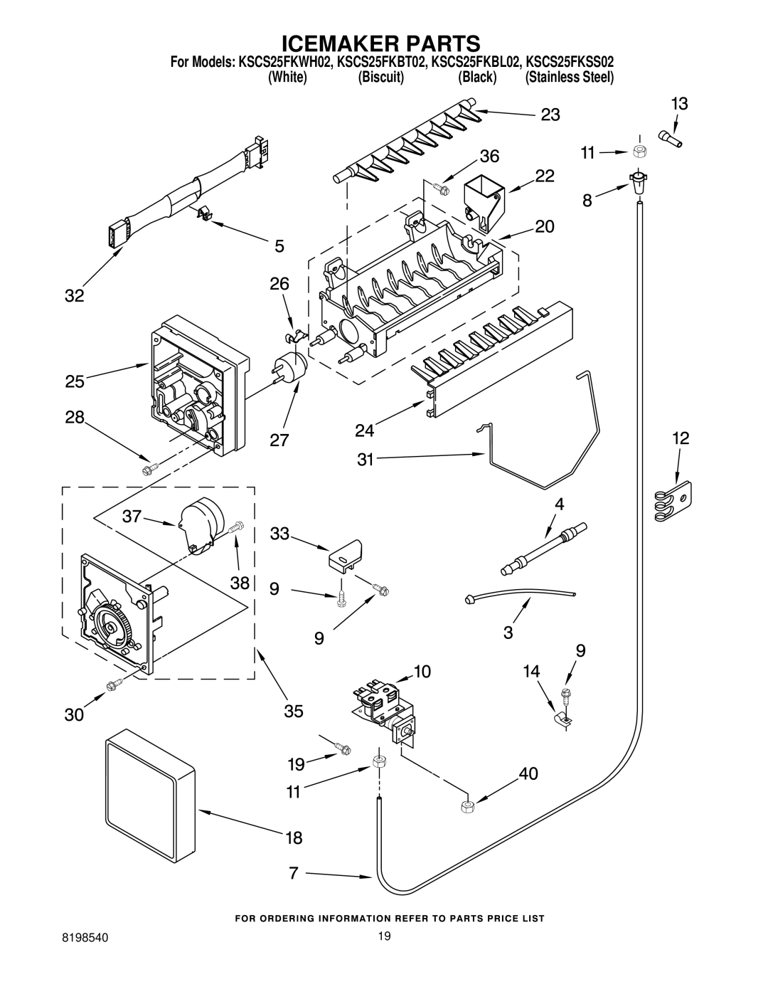 KitchenAid KSCS25FKBL02, kscs25fkss02, KSCS25FKWH02, KSCS25FKBT02 manual Icemaker Parts 