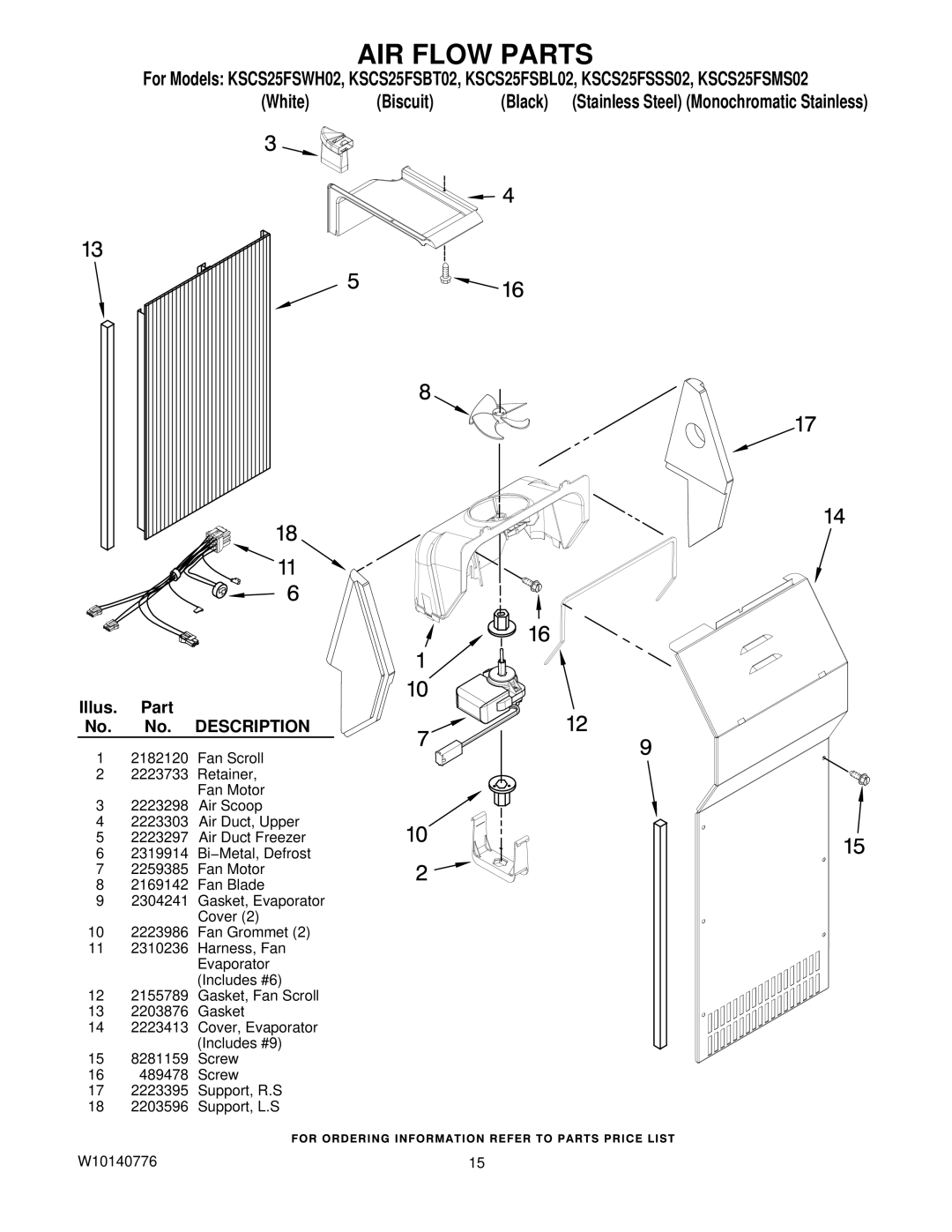 KitchenAid KSCS25FSWH02, KSCS25FSBL02, KSCS25FSMS02, KSCS25FSSS02, KSCS25FSBT02 manual AIR Flow Parts 