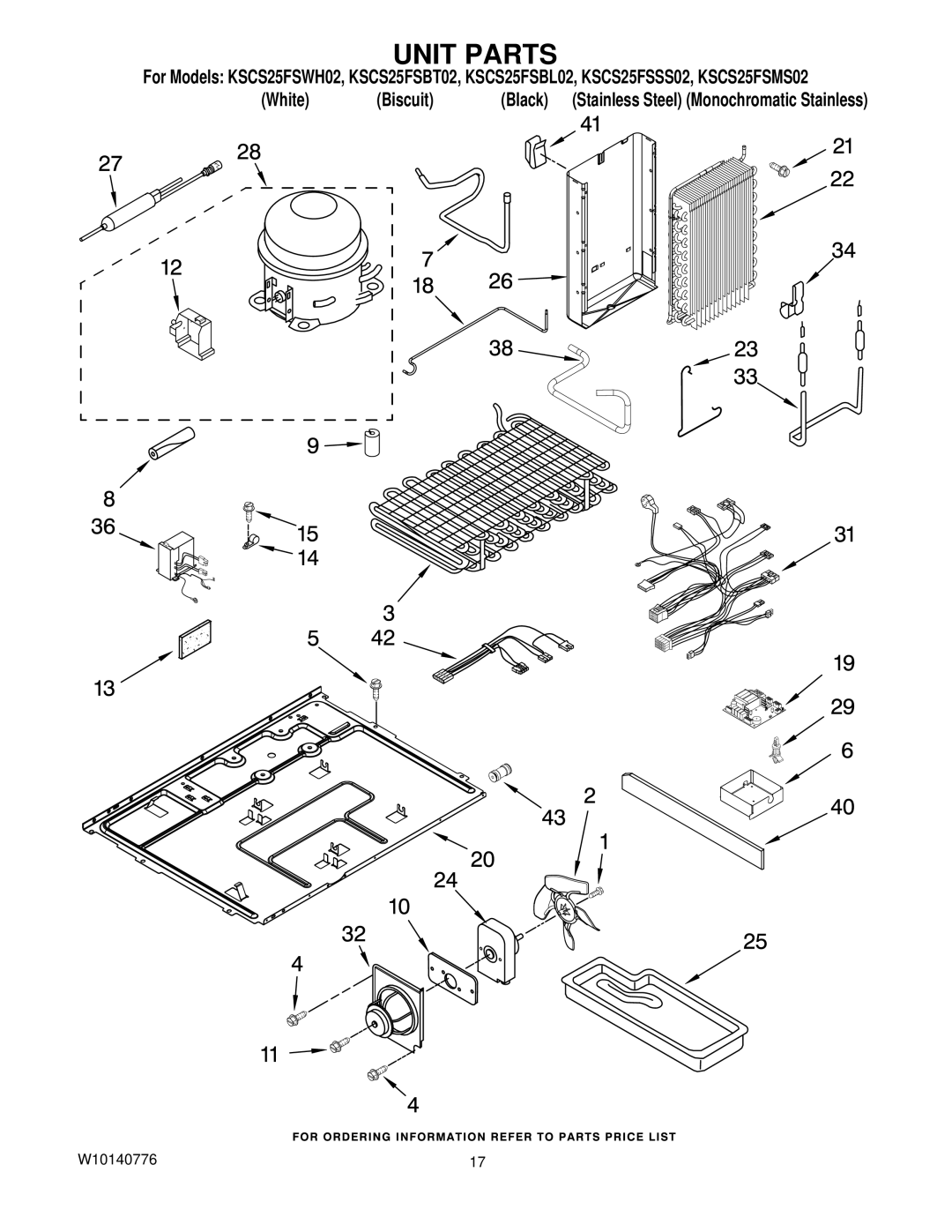 KitchenAid KSCS25FSMS02, KSCS25FSWH02, KSCS25FSBL02, KSCS25FSSS02, KSCS25FSBT02 manual Unit Parts 