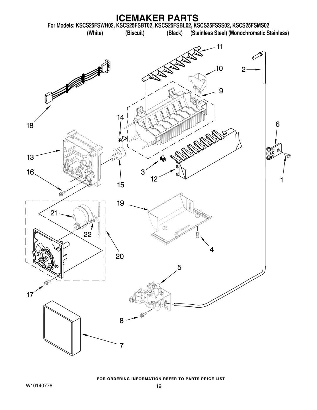 KitchenAid KSCS25FSBT02, KSCS25FSWH02, KSCS25FSBL02, KSCS25FSMS02, KSCS25FSSS02 manual Icemaker Parts 