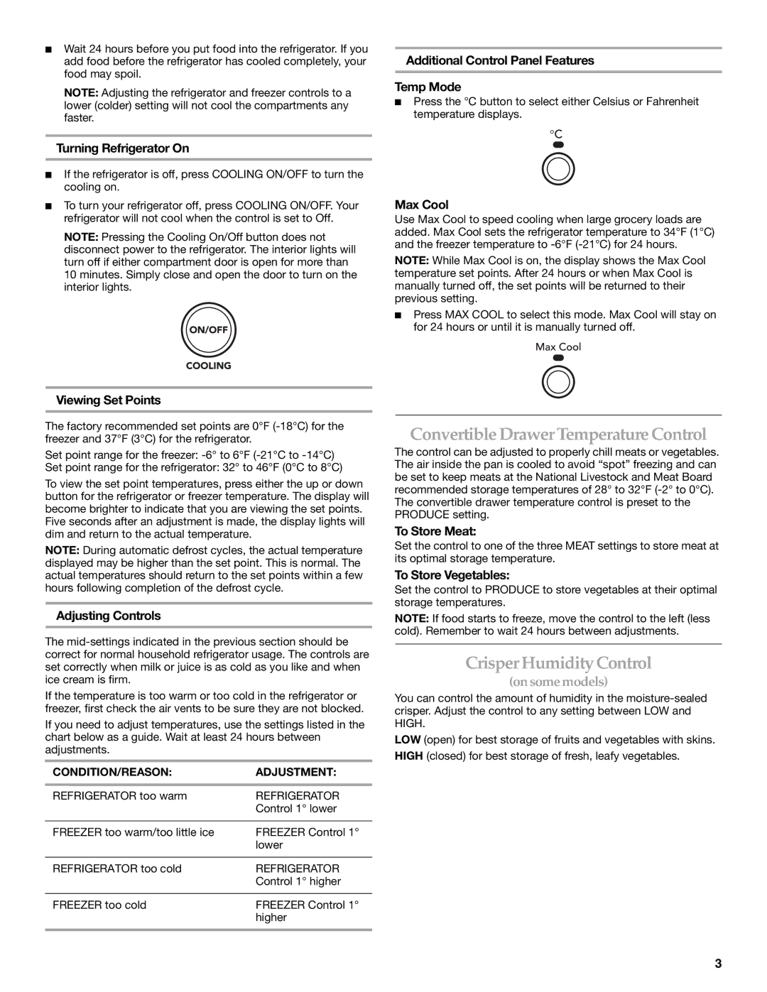 KitchenAid KSCS25FTBL warranty Convertible Drawer Temperature Control, Crisper Humidity Control 