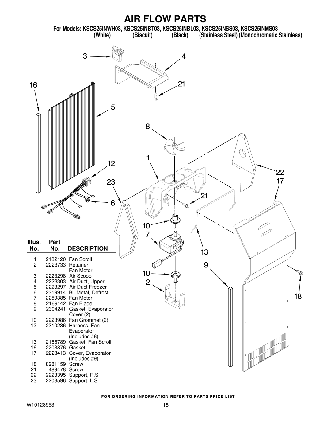 KitchenAid KSCS25INWH03, KSCS25INSS03, KSCS25INMS03, KSCS25INBT03, KSCS25INBL03 manual AIR Flow Parts 