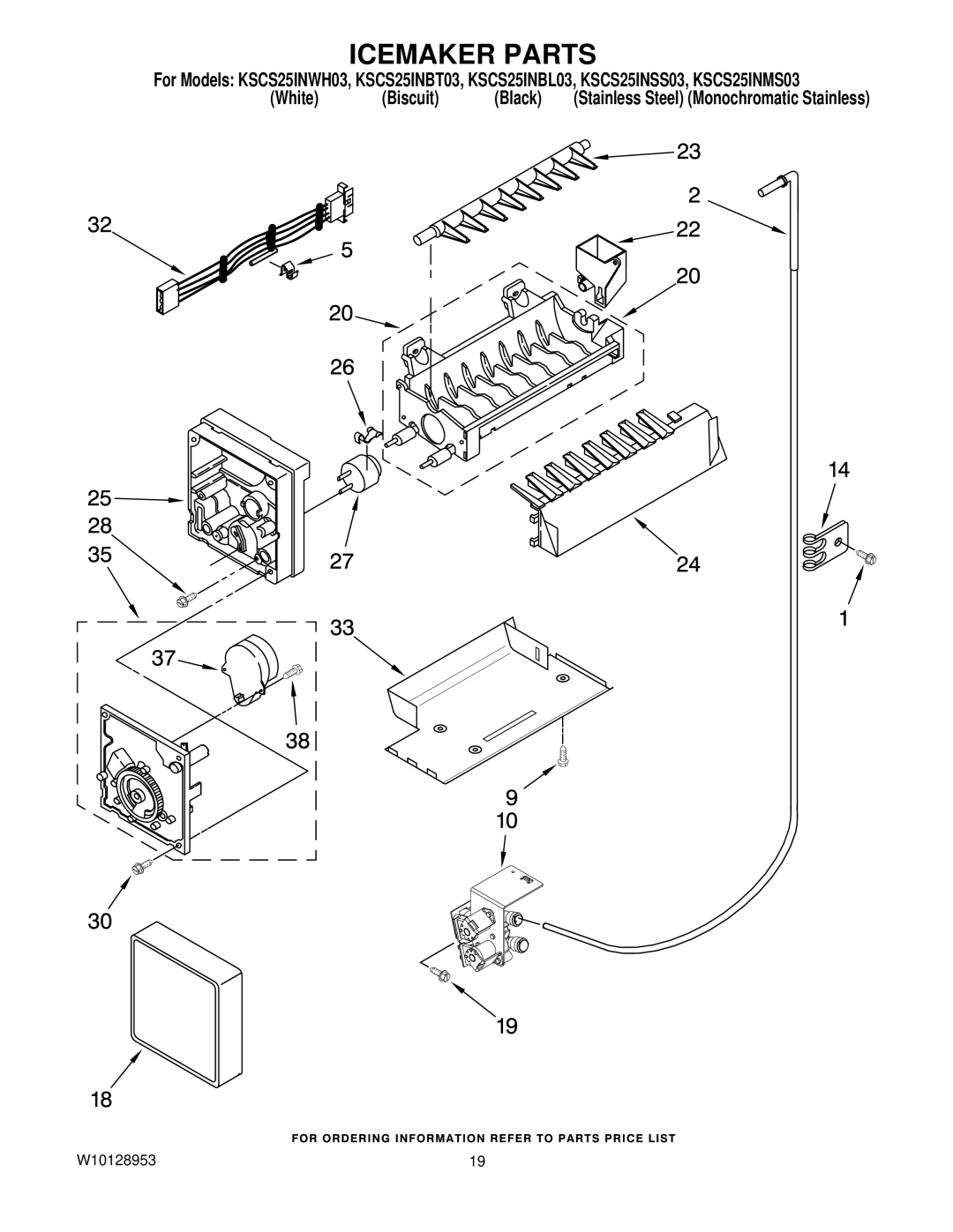 KitchenAid KSCS25INBL03, KSCS25INWH03, KSCS25INSS03, KSCS25INMS03, KSCS25INBT03 manual Icemaker Parts 