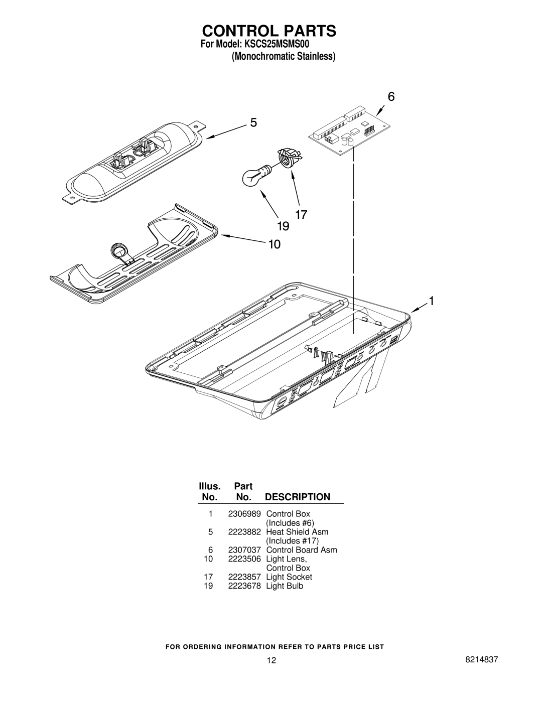 KitchenAid KSCS25MSMS00 manual Control Parts 