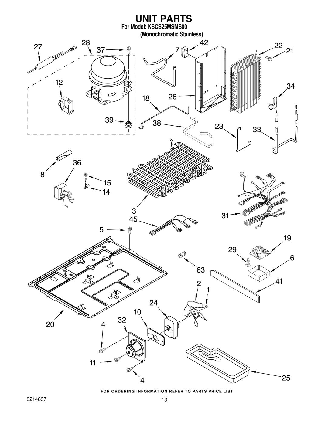 KitchenAid KSCS25MSMS00 manual Unit Parts 