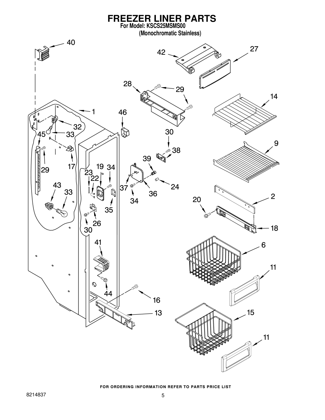 KitchenAid KSCS25MSMS00 manual Freezer Liner Parts 