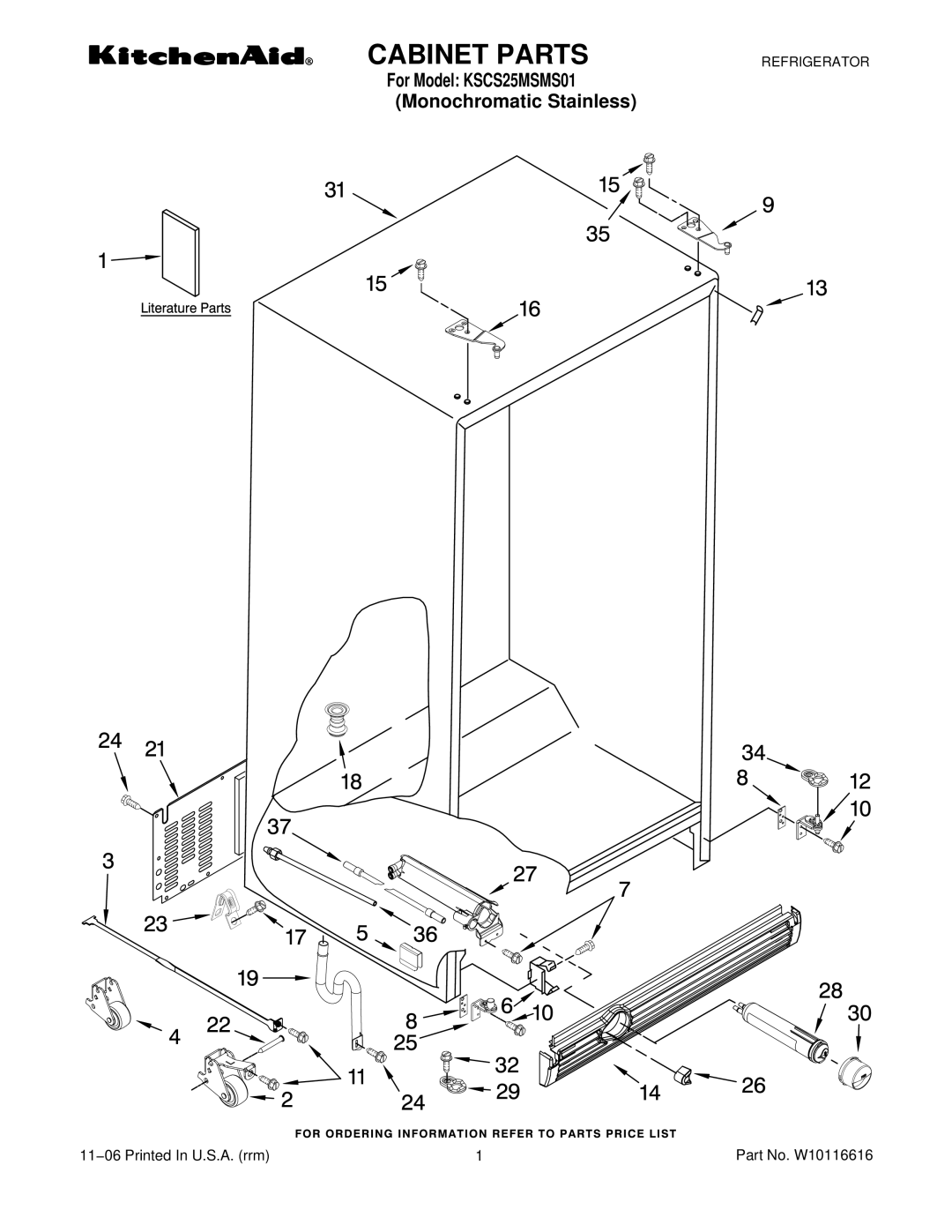 KitchenAid KSCS25MSMS01 manual Cabinet Parts 