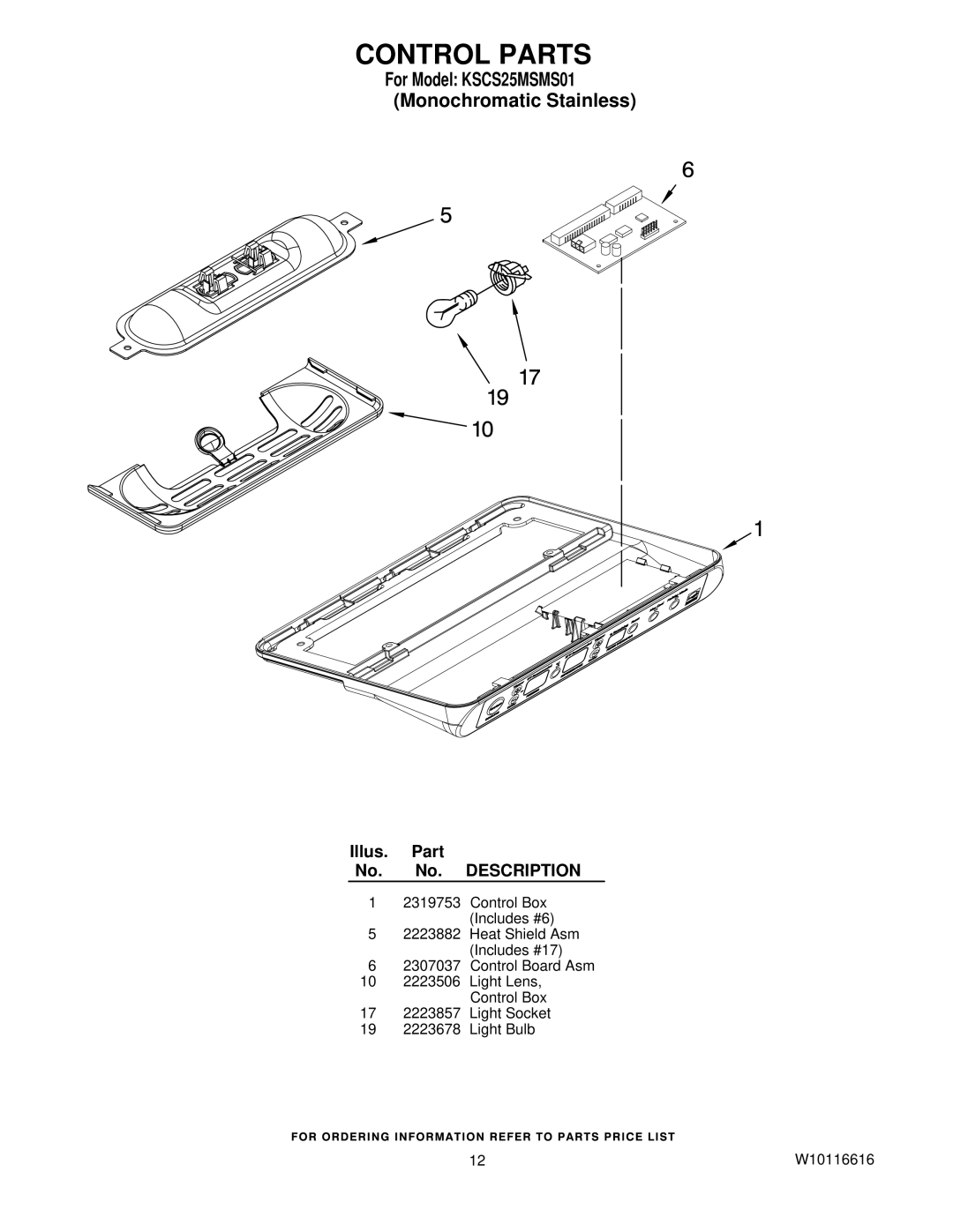 KitchenAid KSCS25MSMS01 manual Control Parts 