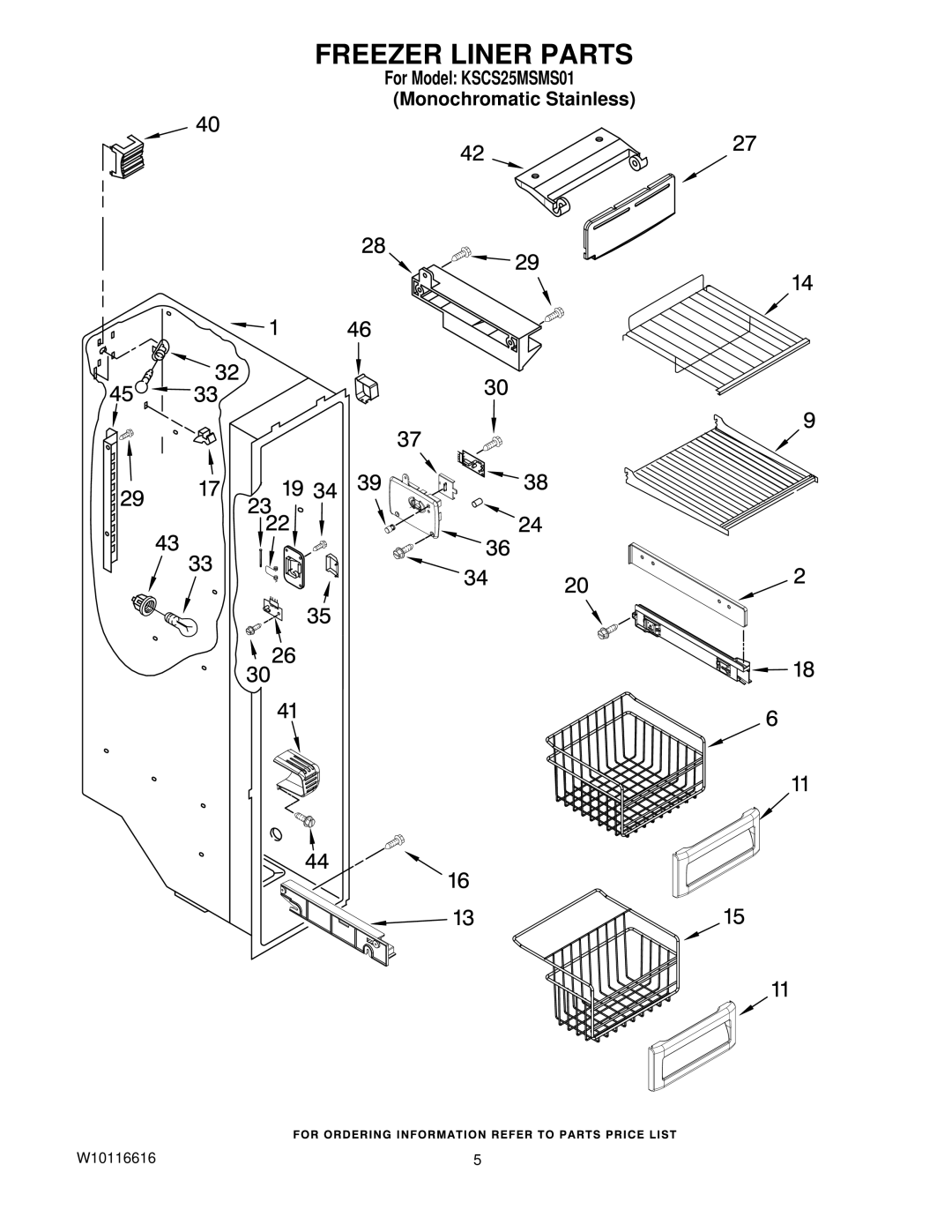 KitchenAid KSCS25MSMS01 manual Freezer Liner Parts 