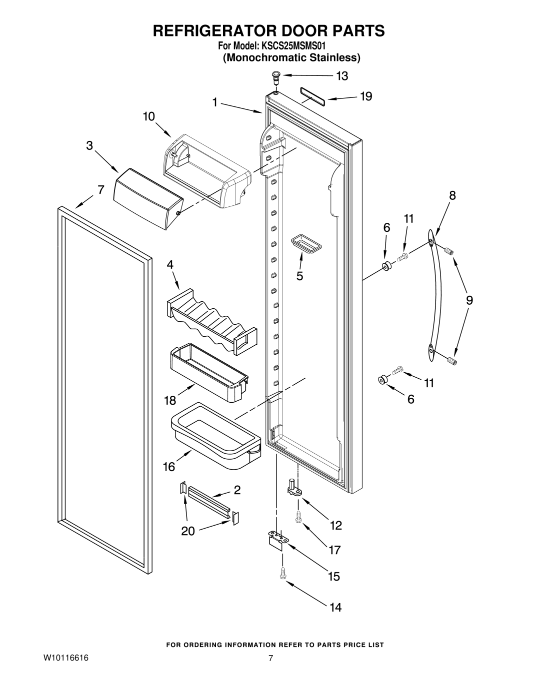 KitchenAid KSCS25MSMS01 manual Refrigerator Door Parts 