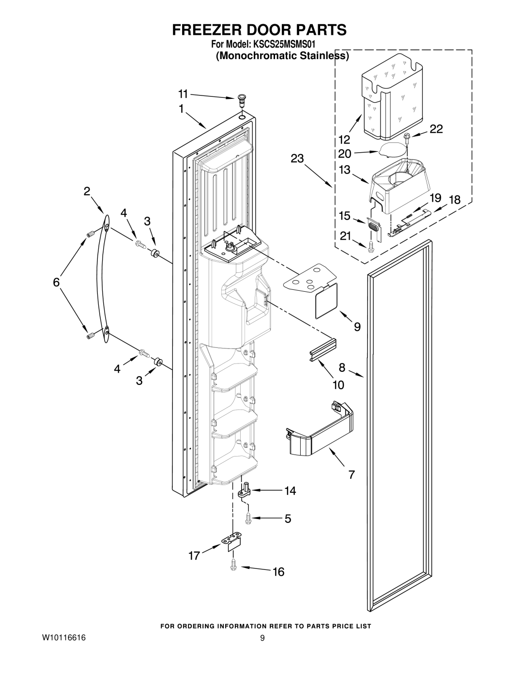 KitchenAid KSCS25MSMS01 manual Freezer Door Parts 