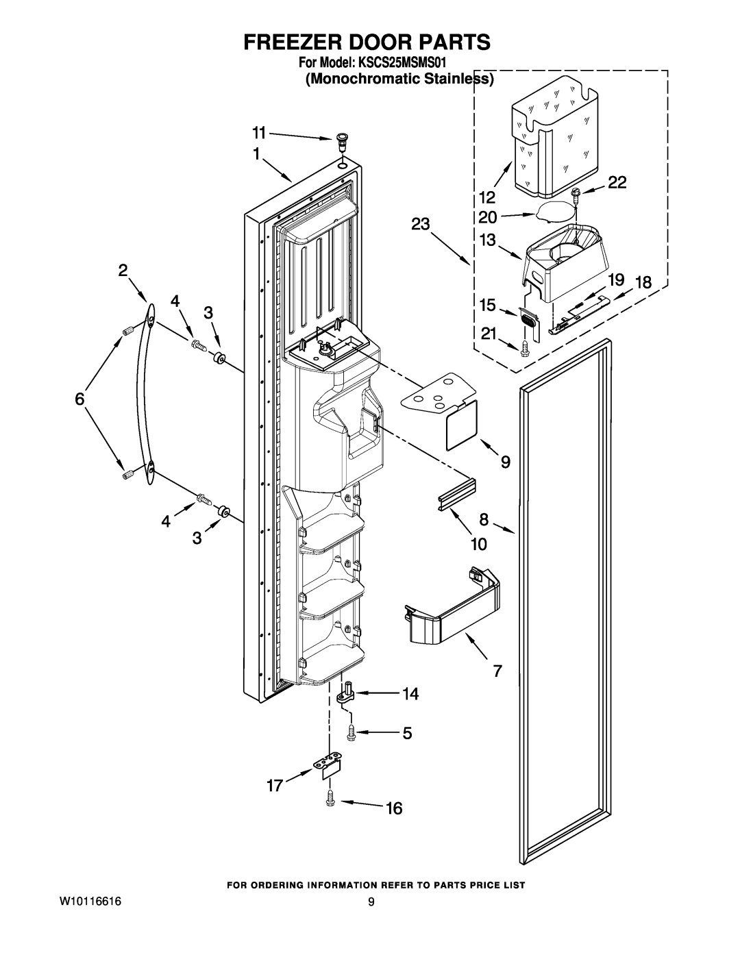 KitchenAid manual Freezer Door Parts, For Model KSCS25MSMS01 Monochromatic Stainless 