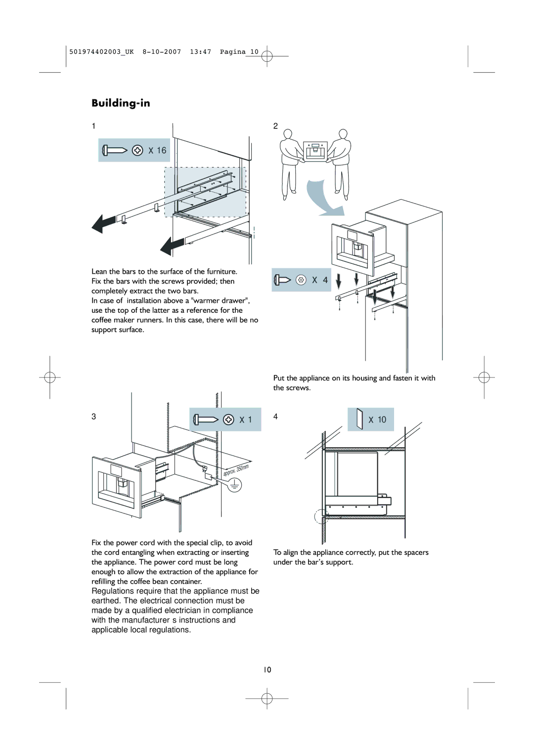 KitchenAid KSCX 3610 manual Building-in 