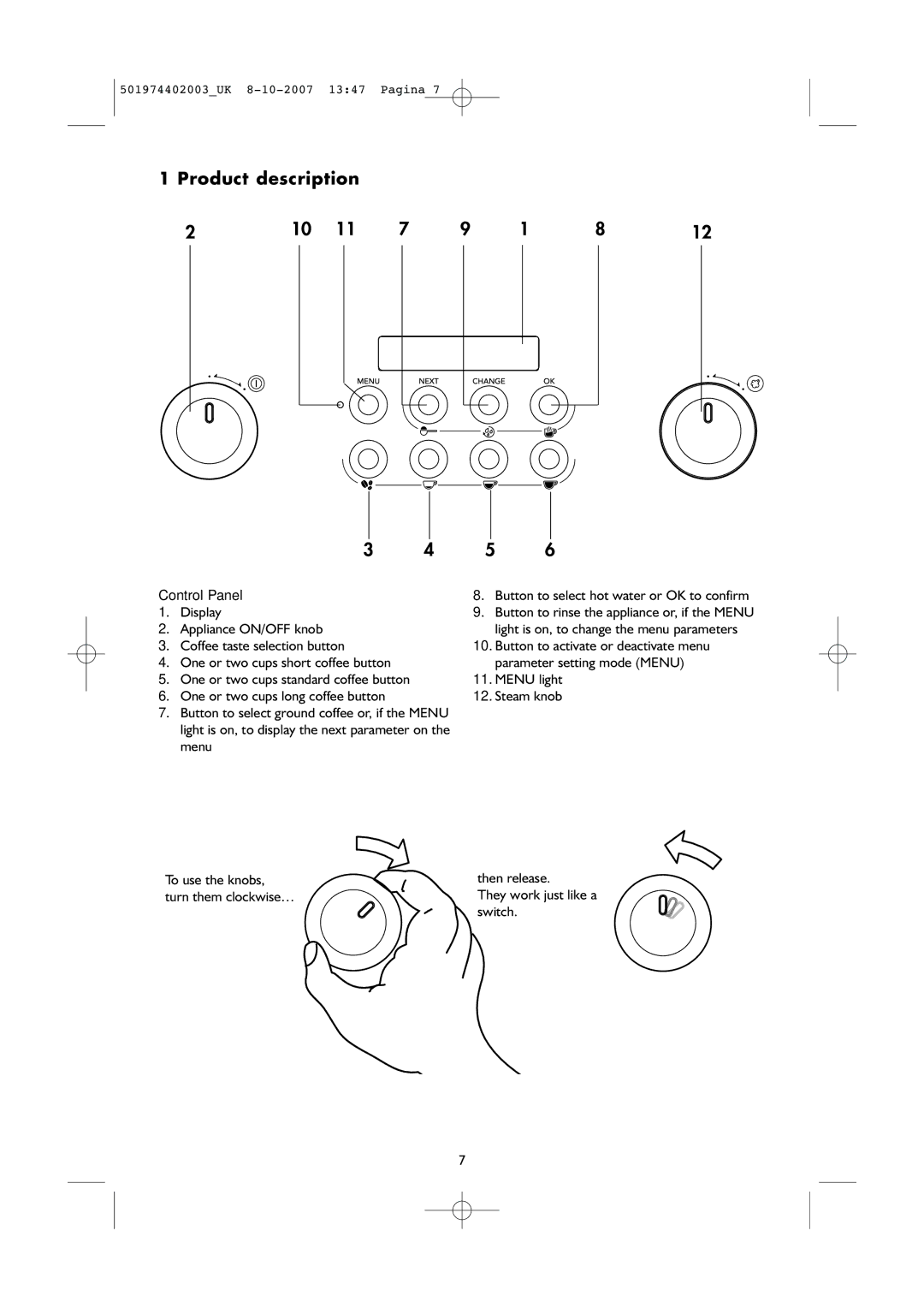 KitchenAid KSCX 3610 manual Control Panel 