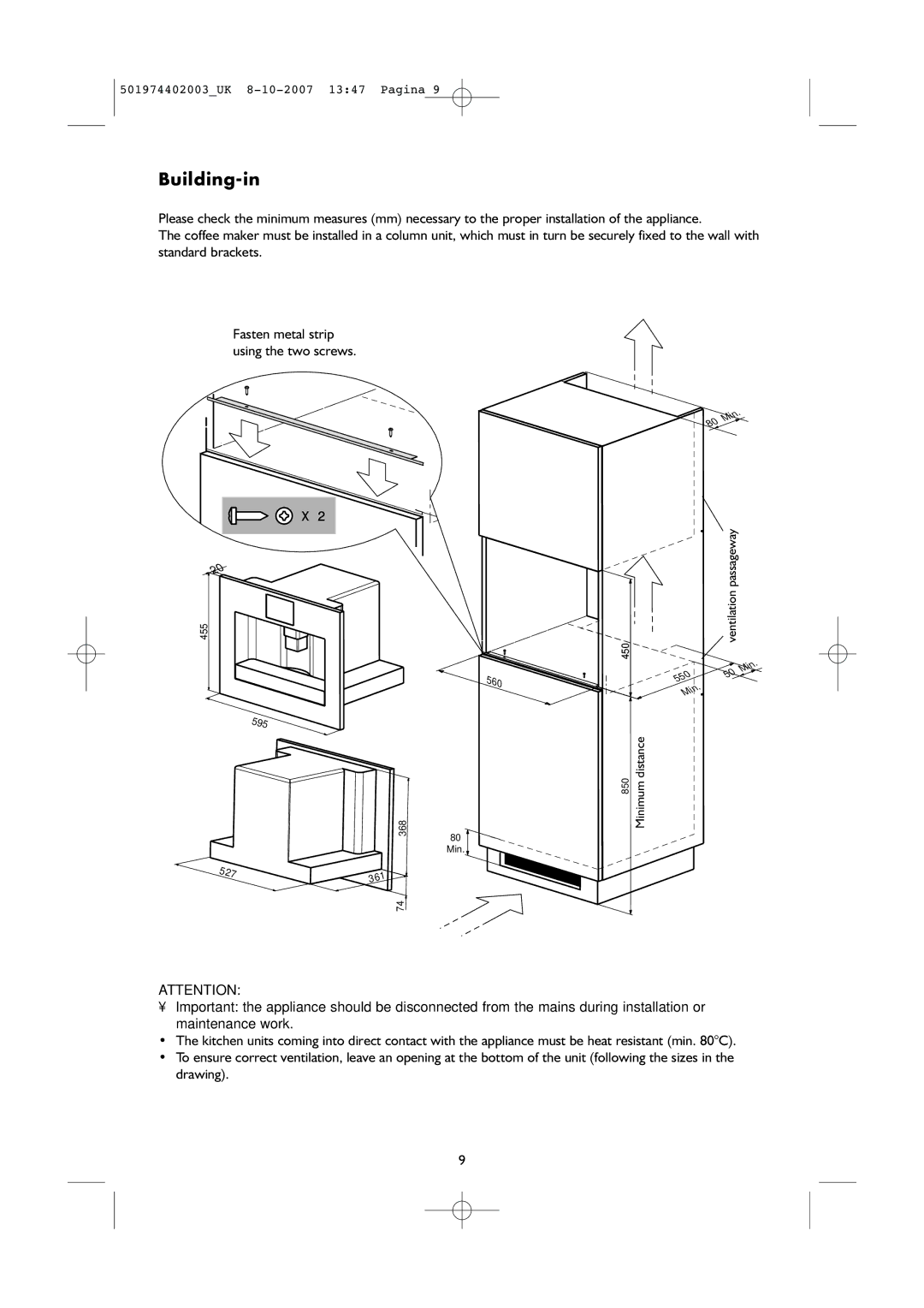 KitchenAid KSCX 3610 manual Building-in 