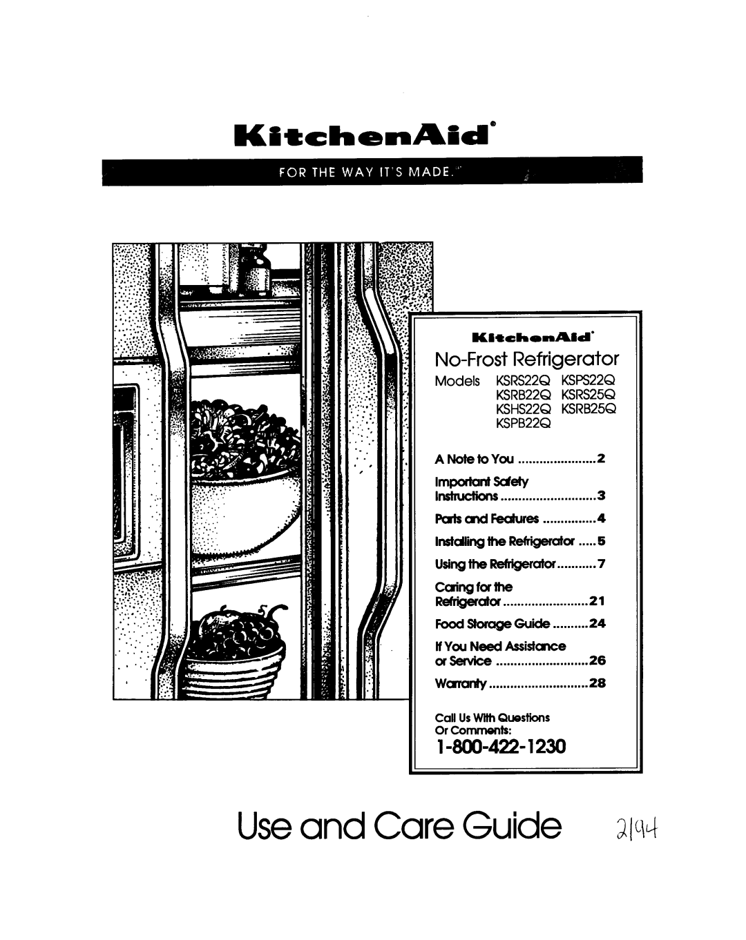 KitchenAid KSPB22Q, KSHS22Q, KSRB22Q, KSPS22Q, KSRS22Q, KSRS25Q manual 