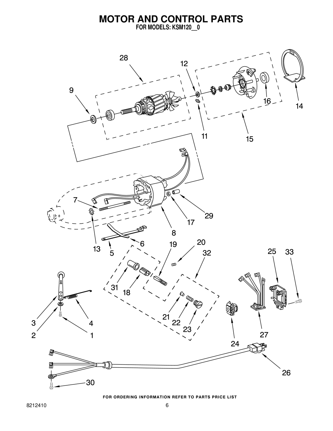 KitchenAid KSM120OB0, KSM120MC0, KSM120WH0, KSM120ER0, 8212410 manual Motor and Control Parts 