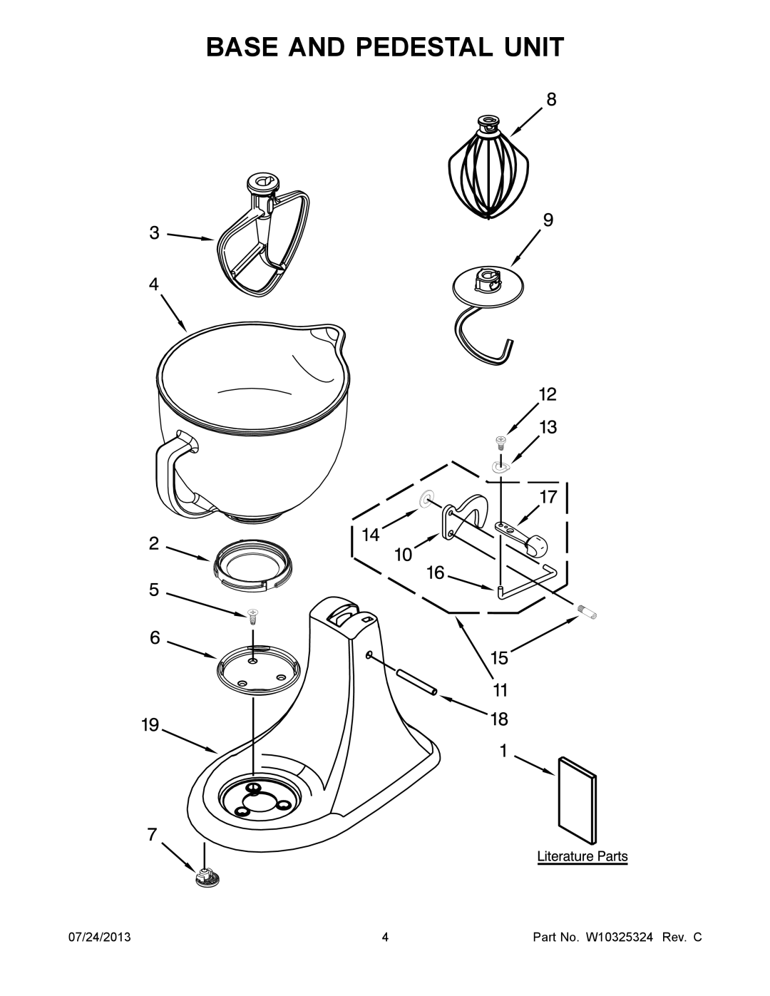 KitchenAid KSM150AGBFP0, KSM150AGBRI0, KSM150AGBCS0, KSM150AGBES0, KSM150AGBCA0 manual Base and Pedestal Unit 