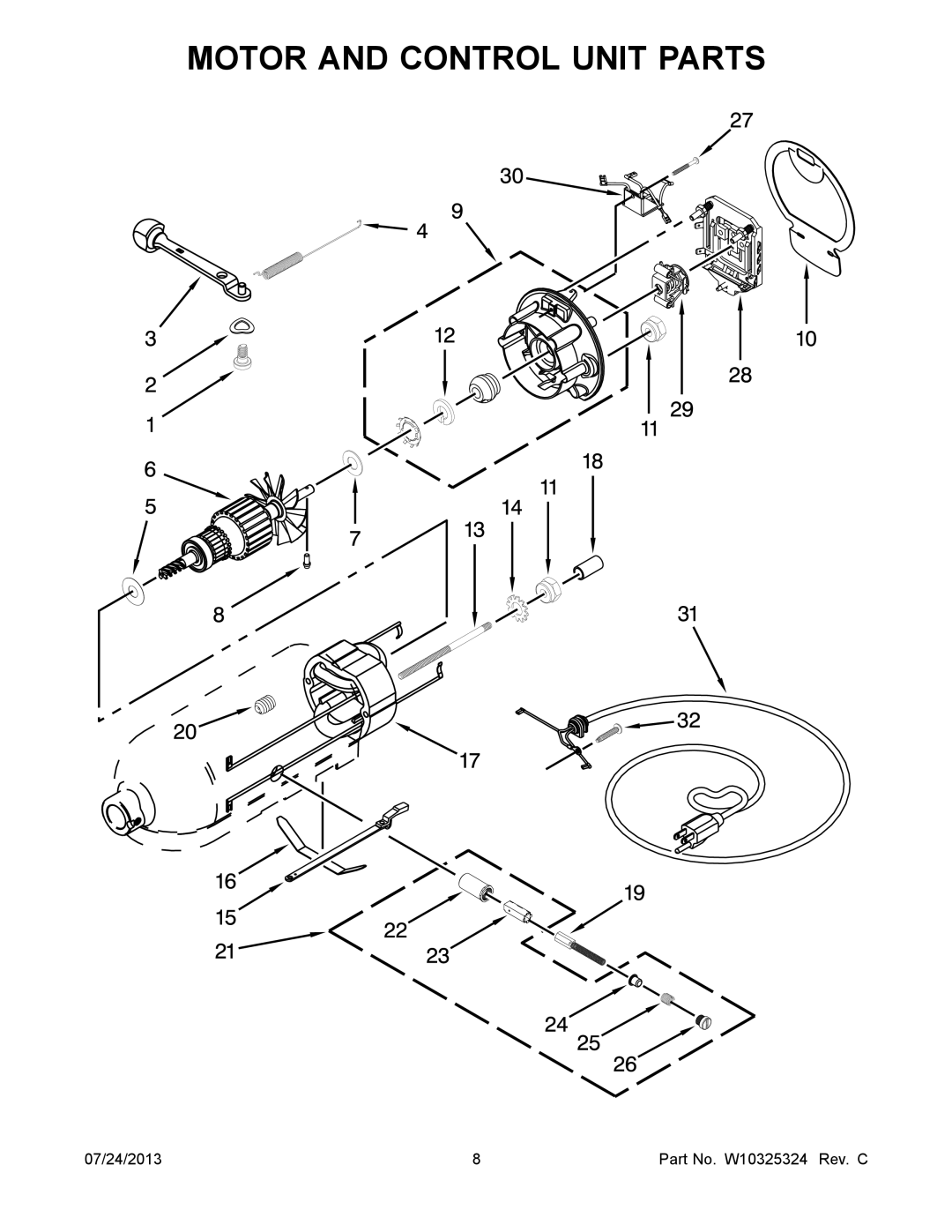 KitchenAid KSM150AGBCA0, KSM150AGBRI0, KSM150AGBCS0, KSM150AGBES0, KSM150AGBFP0 manual Motor and Control Unit Parts 