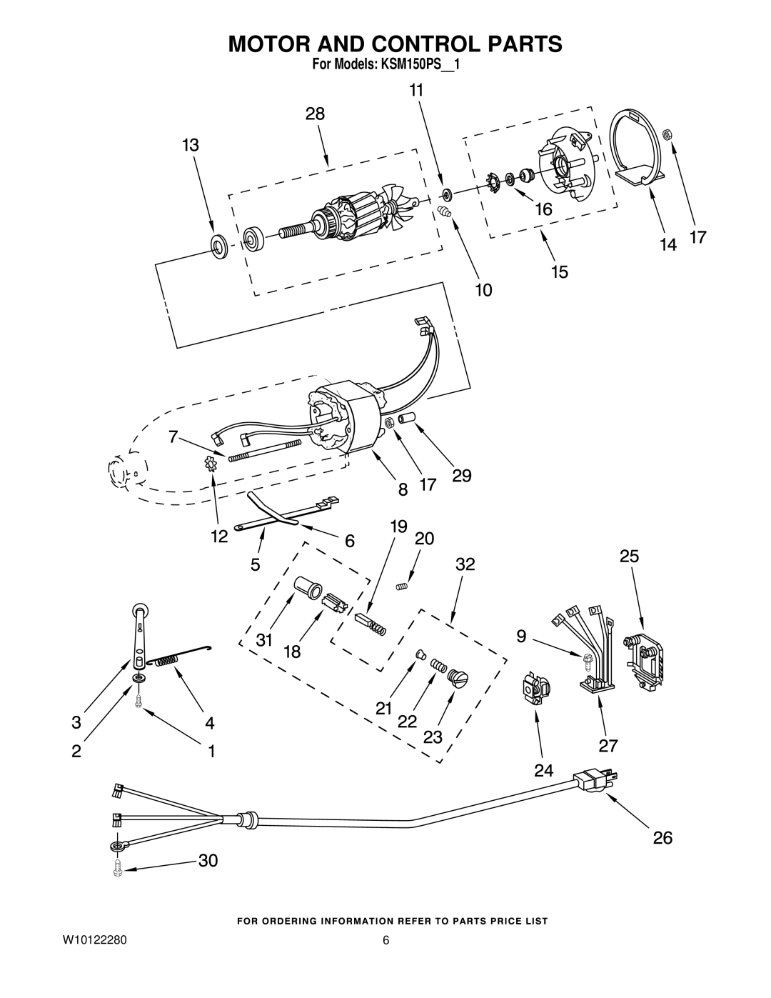 KitchenAid KSM150PSAC1, KSM150PSGR1, KSM150PSMY1, KSM150PSOB1, KSM150PSGN1, KSM150PSBU1, KSM150PSER1 Motor and Control Parts 