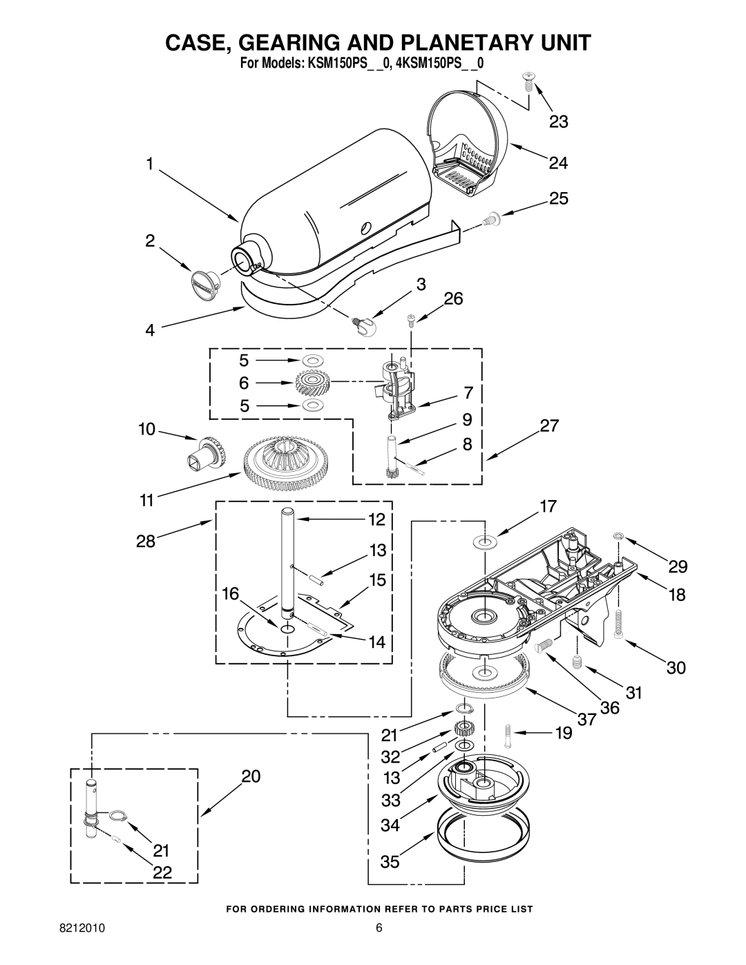 KitchenAid KSM150PSCB0, KSM150PSWH0, KSM150PSOB0, KSM150PSGP0, KSM150PSGR0, KSM150PSGN0 manual CASE, Gearing and Planetary Unit 