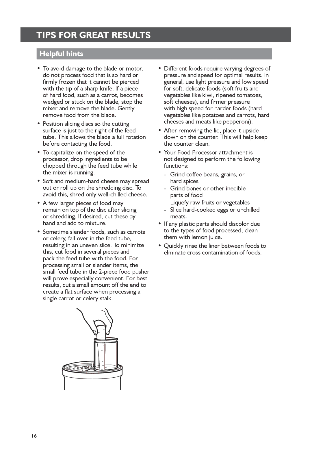 KitchenAid KSM1FPA, KSM2FPA manual Helpful hints 