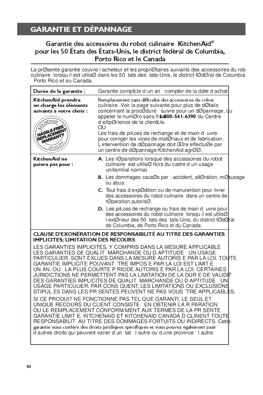 KitchenAid KSM1FPA, KSM2FPA manual Garantie ET Dépannage 