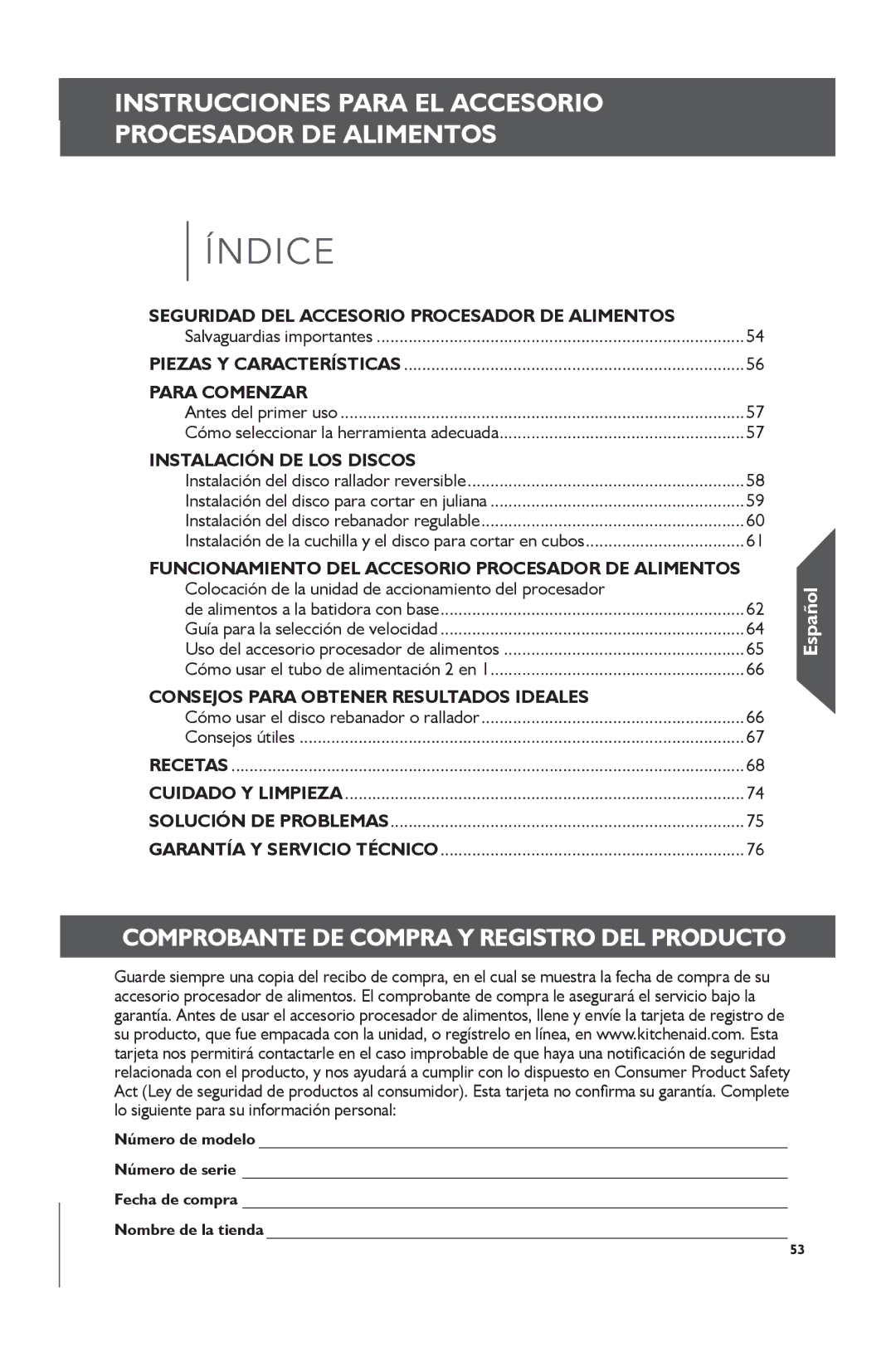 KitchenAid KSM2FPA, KSM1FPA manual Instrucciones Para EL Accesorio Procesador DE Alimentos 