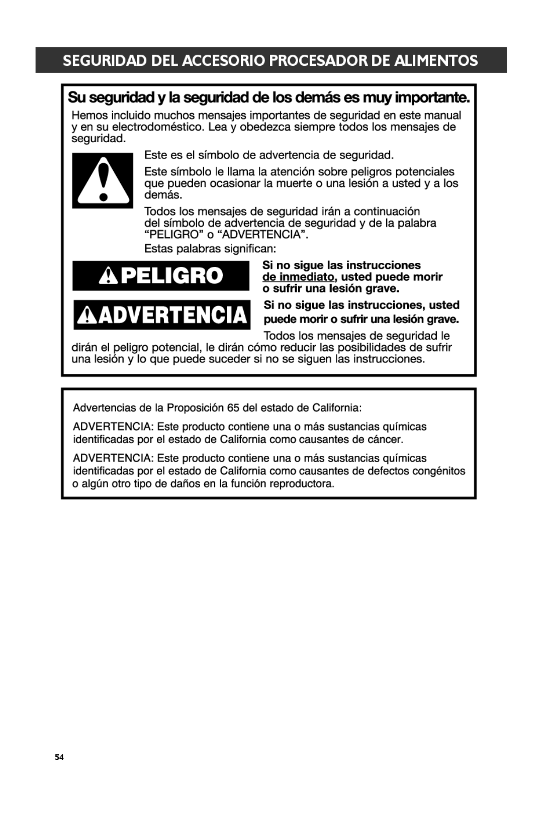 KitchenAid KSM1FPA, KSM2FPA manual Seguridad DEL Accesorio Procesador DE Alimentos 