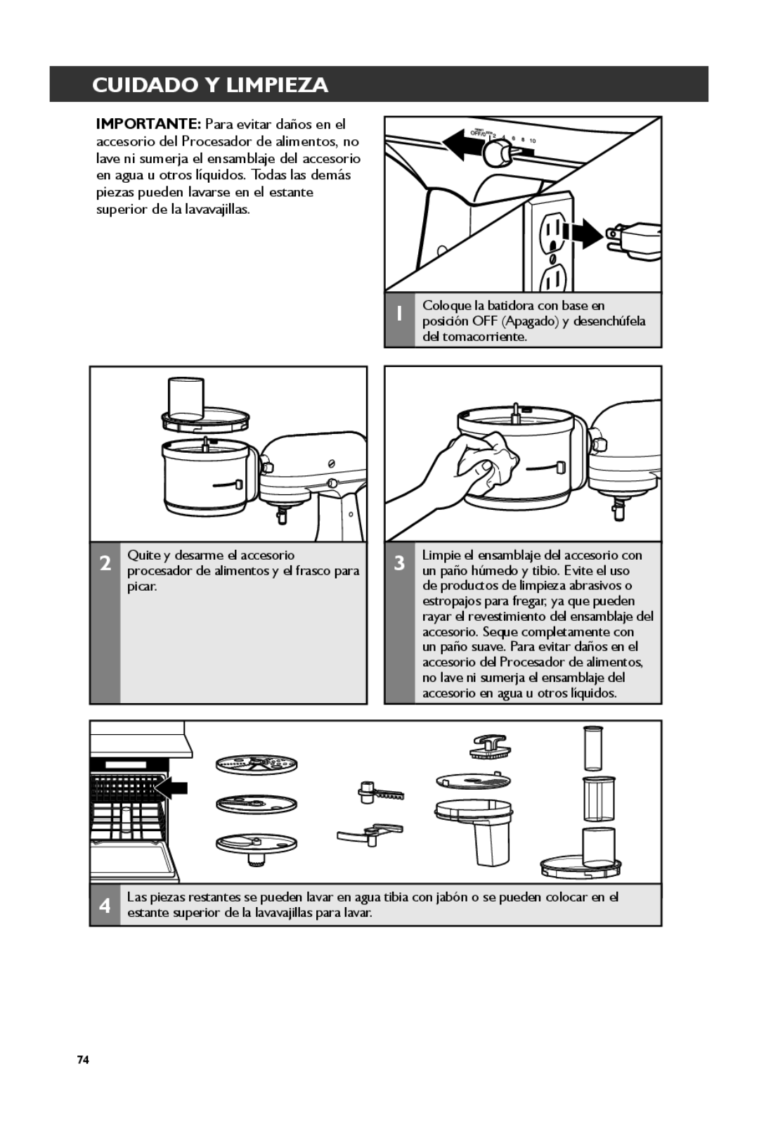 KitchenAid KSM1FPA, KSM2FPA manual Cuidado Y Limpieza, Picar Coloque la batidora con base en, Del tomacorriente 