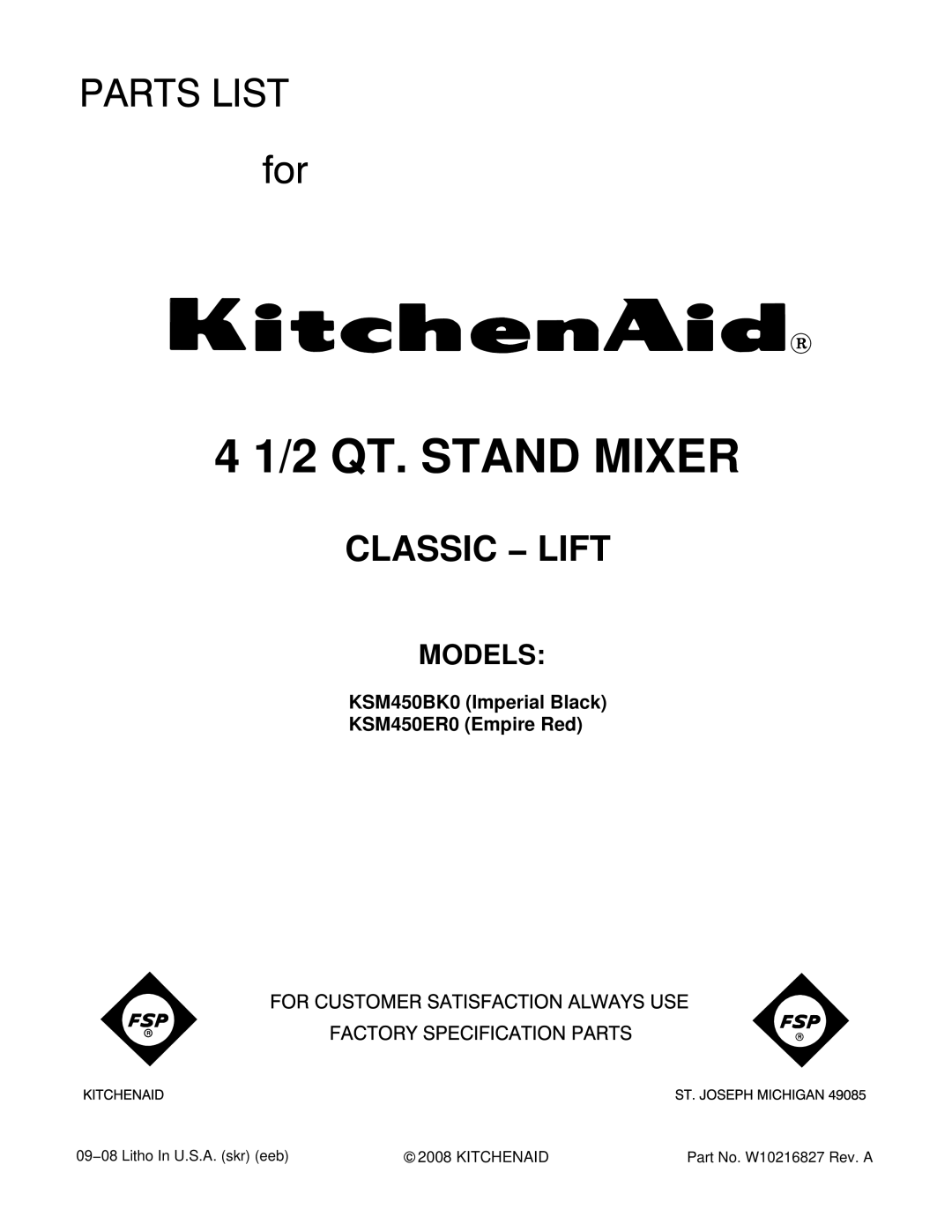 KitchenAid KSM450ER0, KSM450BK0 manual 2 QT. Stand Mixer 