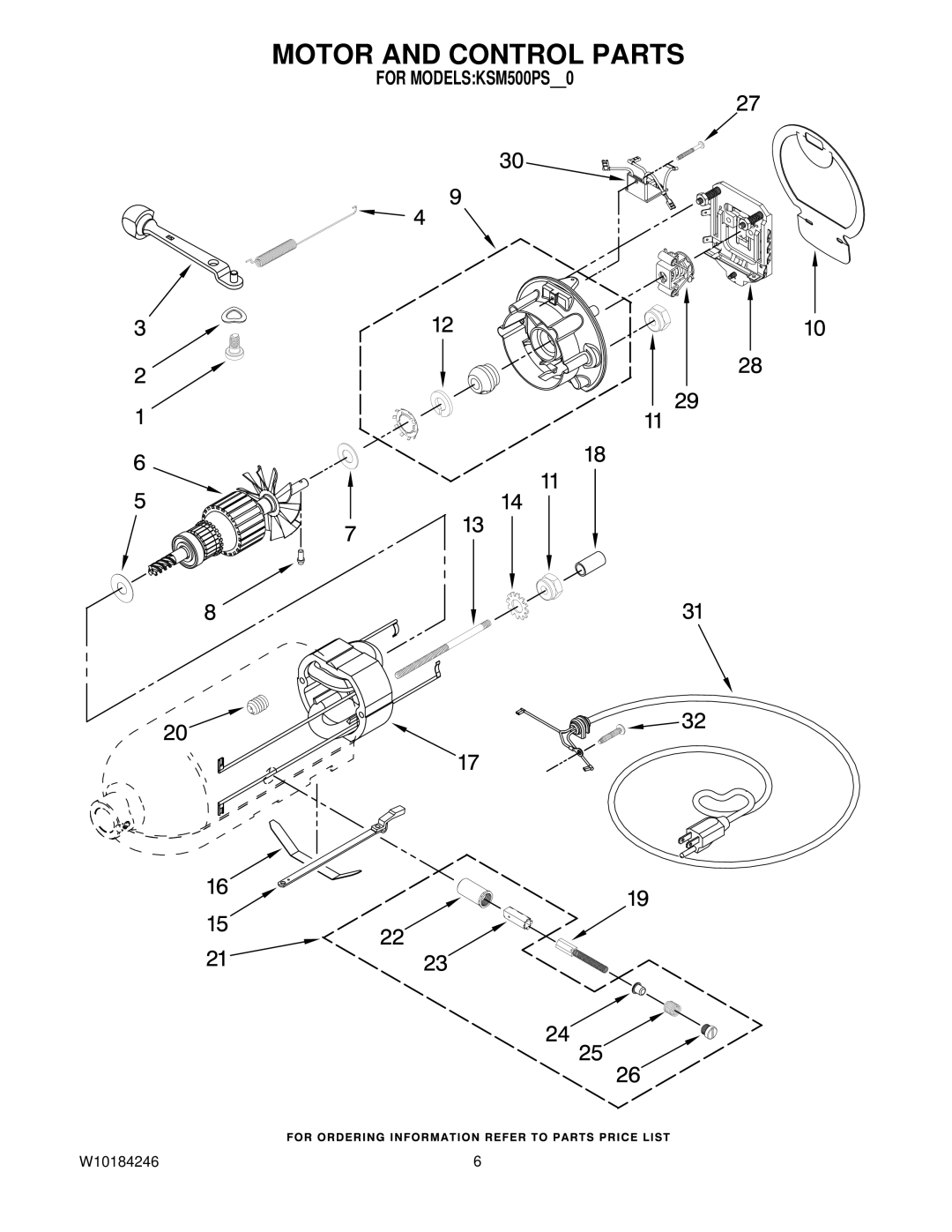 KitchenAid KSM500PSER0, KSM500PSWH0, KSM500PSOBO, KSM500PSSM0 manual Motor and Control Parts 