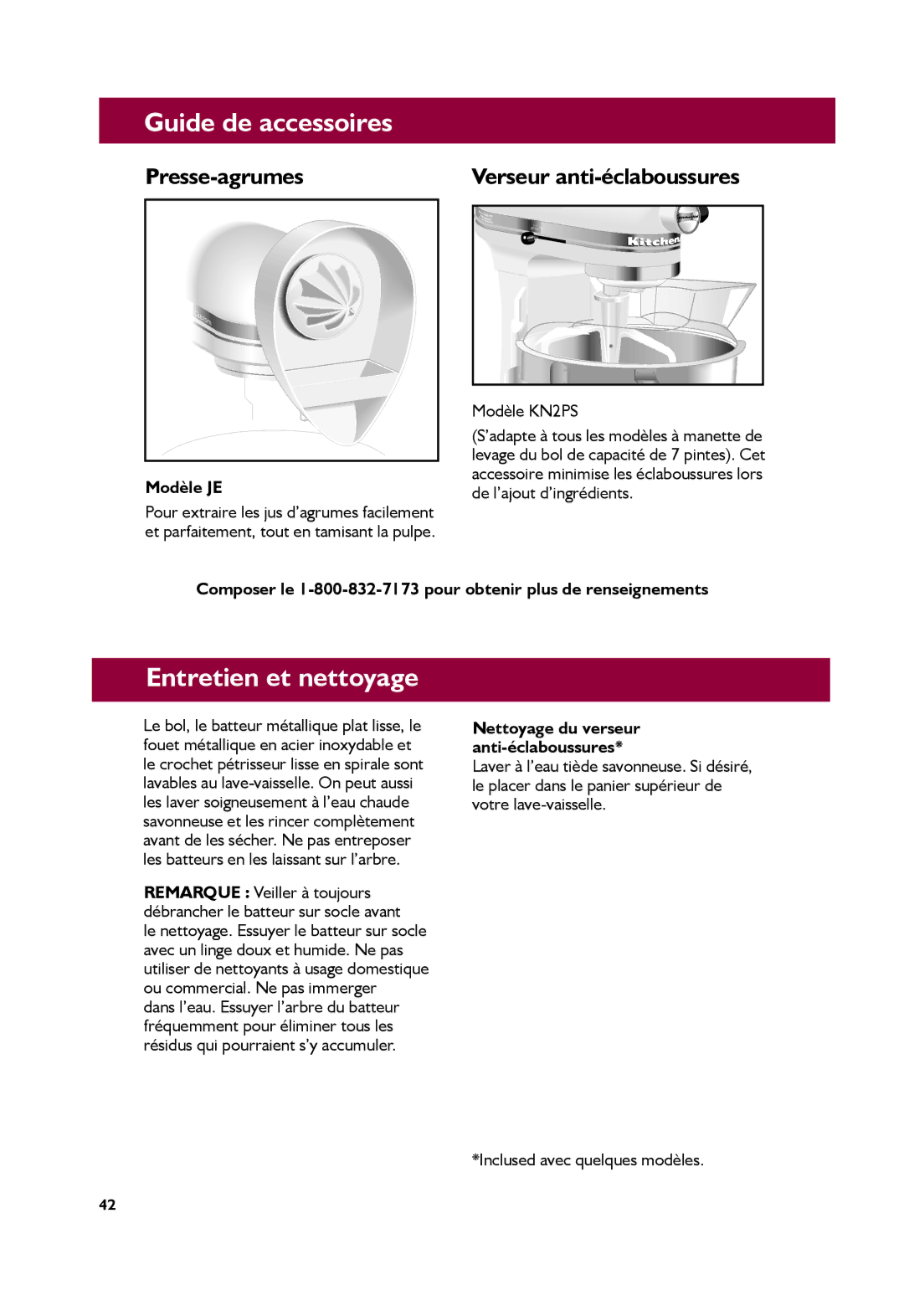 KitchenAid KSM7586PCA, KSM7586PSR, KSM7586PFP Entretien et nettoyage, Presse-agrumes, Verseur anti-éclaboussures, Modèle JE 