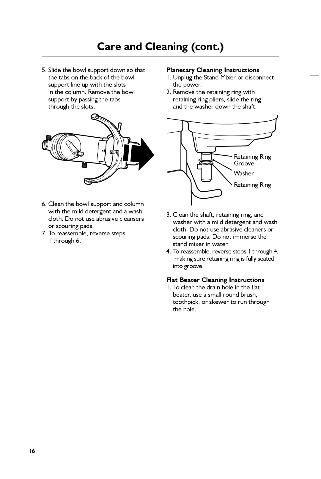 KitchenAid KSM7990 manual Planetary Cleaning Instructions, Flat Beater Cleaning Instructions 