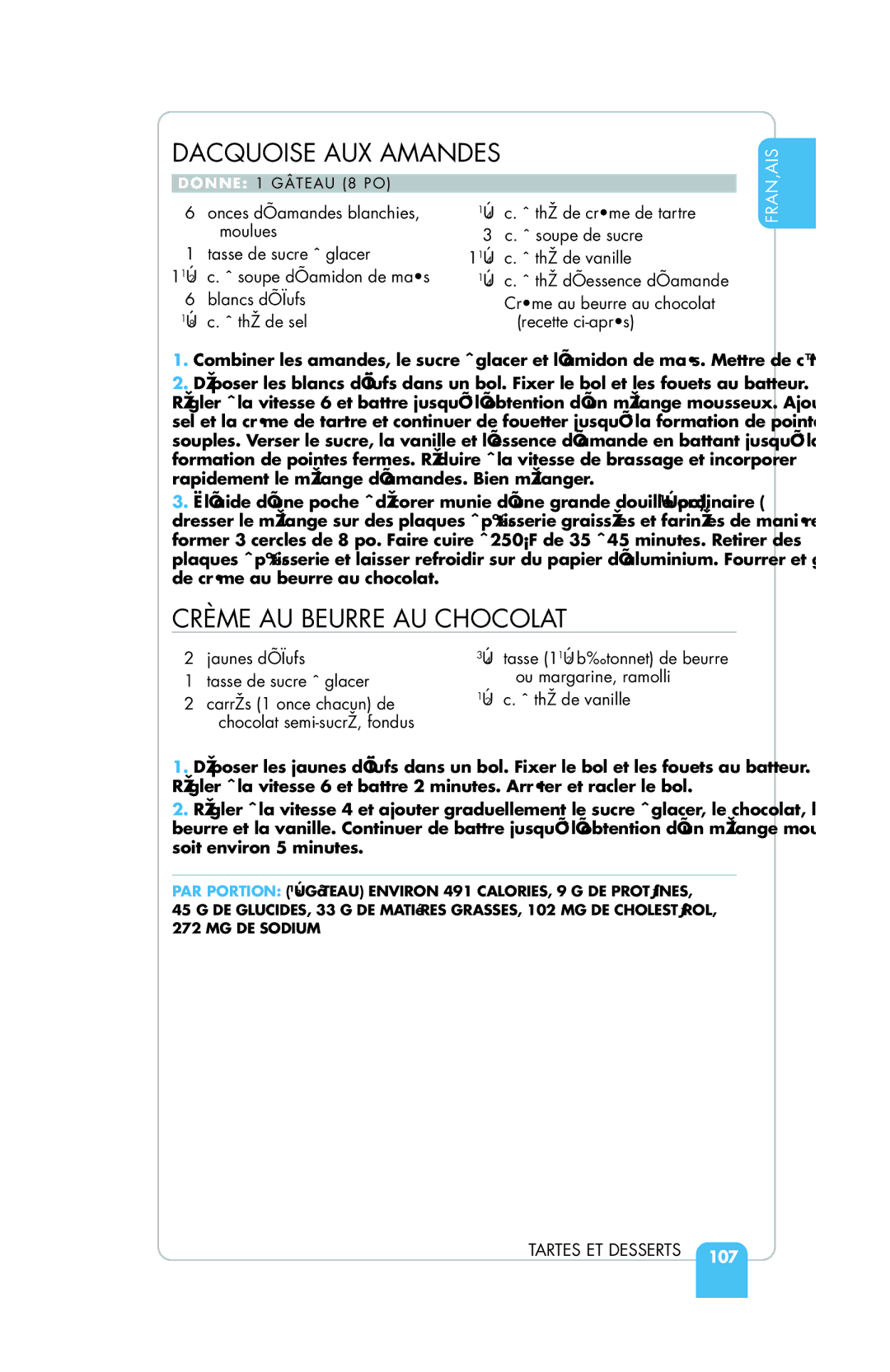 KitchenAid KSM150PS, KSM95, KSM155GBPB, KSM155GEB, KSM155GSR, KSM155GBCA Dacquoise AUX Amandes, Crème AU Beurre AU Chocolat 