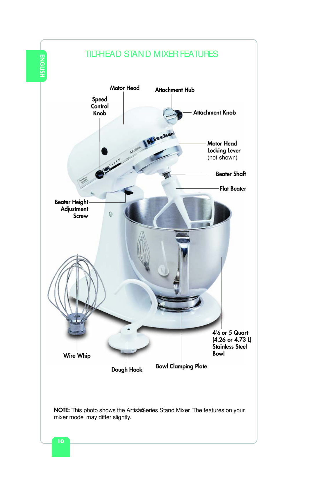 KitchenAid KSM155GEB, KSM95, KSM155GBPB, KSM155GSR manual TILT-HEAD Stand Mixer Features, Motor Head, Speed, Stainless Steel 